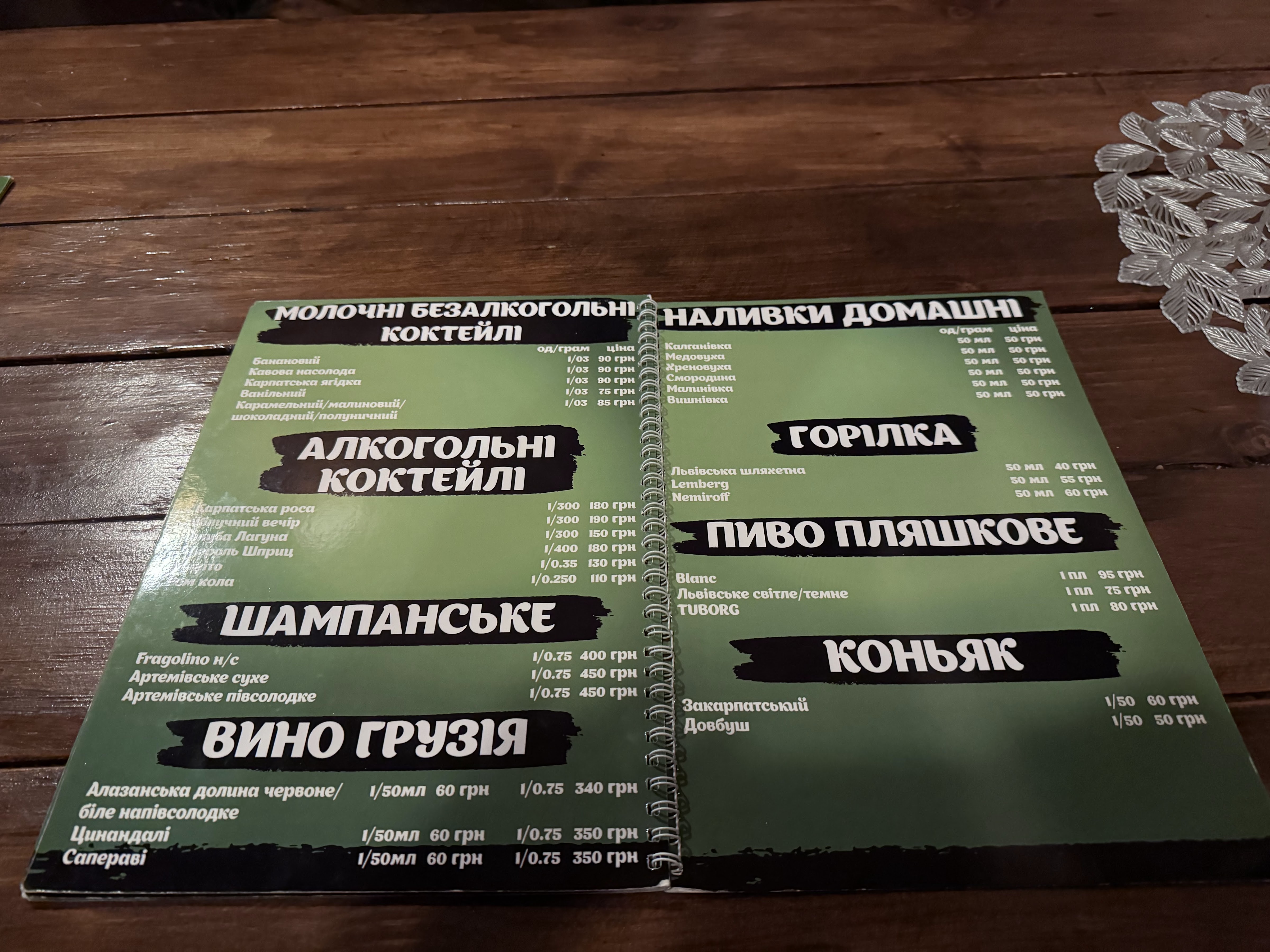Kolyba "Smerekova Khata" menu 1