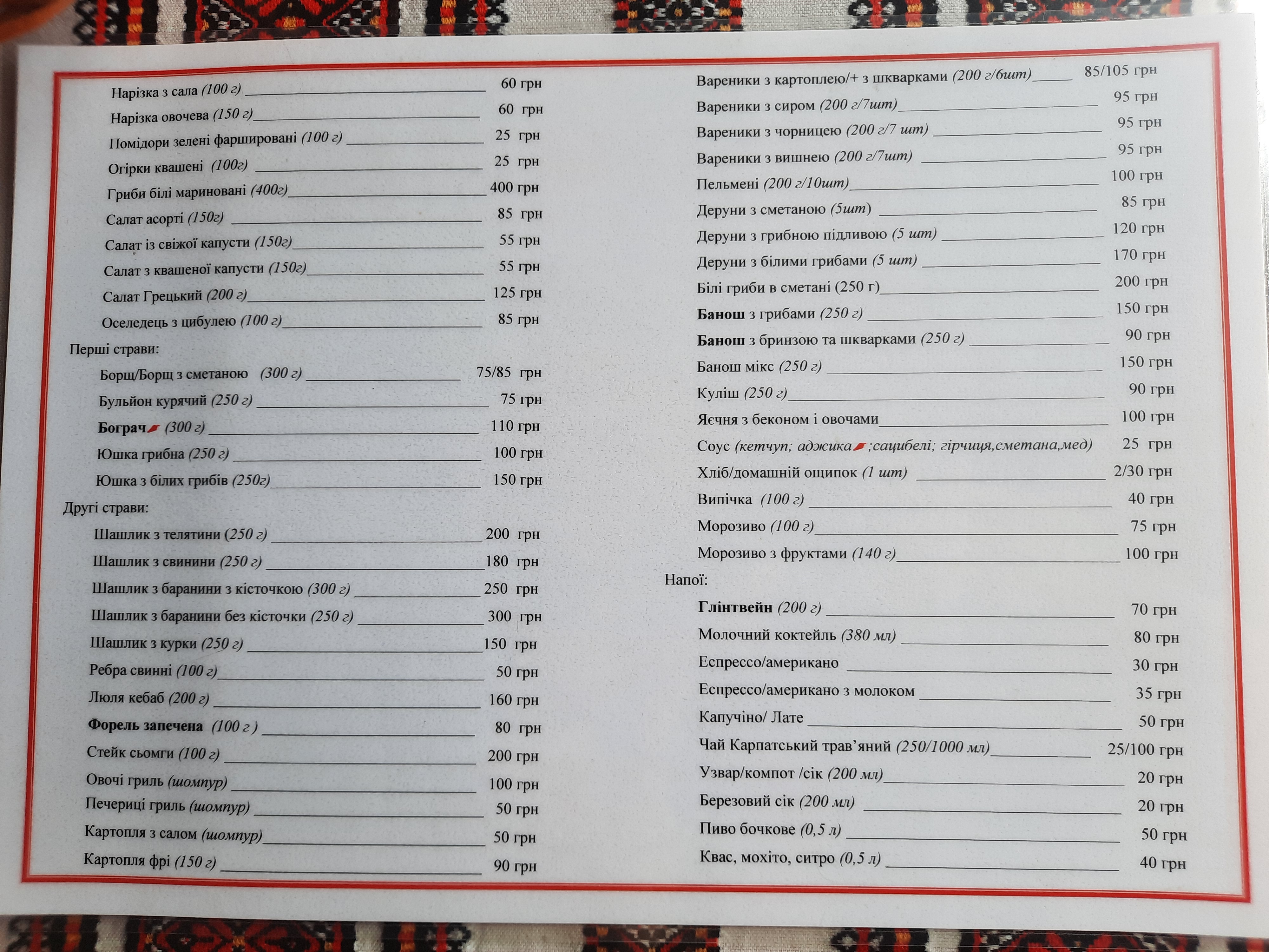 Korchma U Zeni menu 6