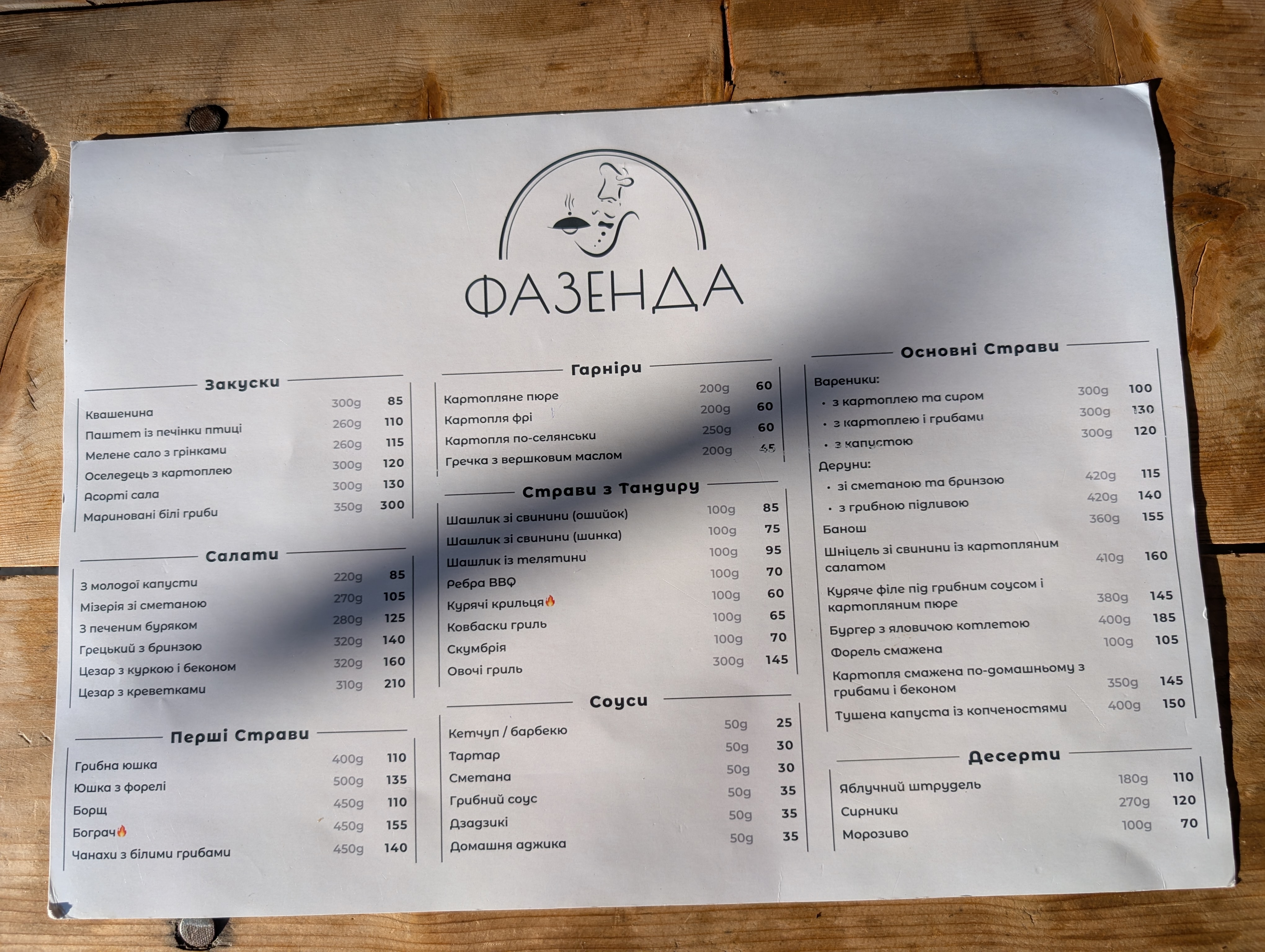 Kolyba Fazenda menu 1