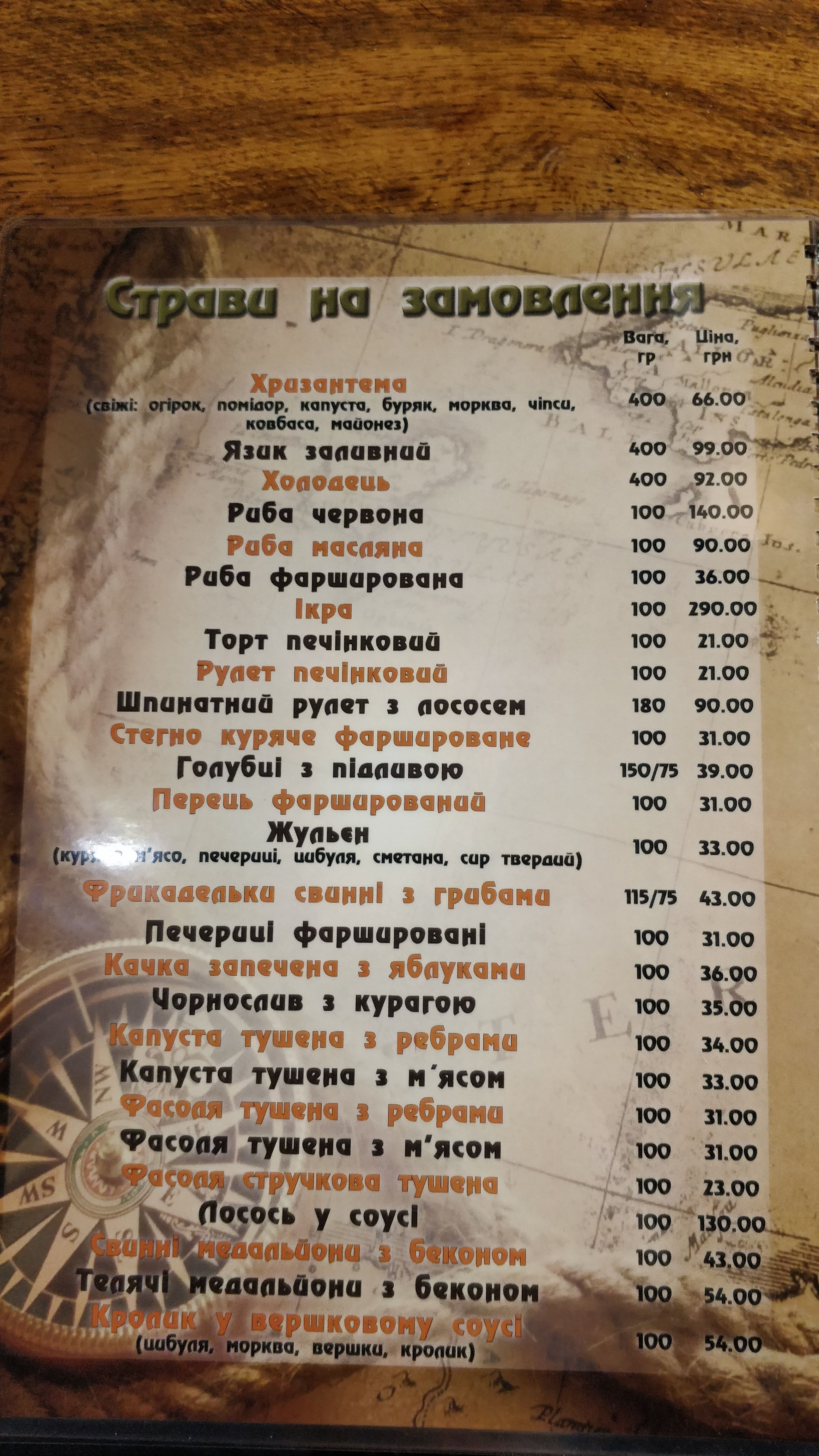 Mykhaylova Kolyba menu 2
