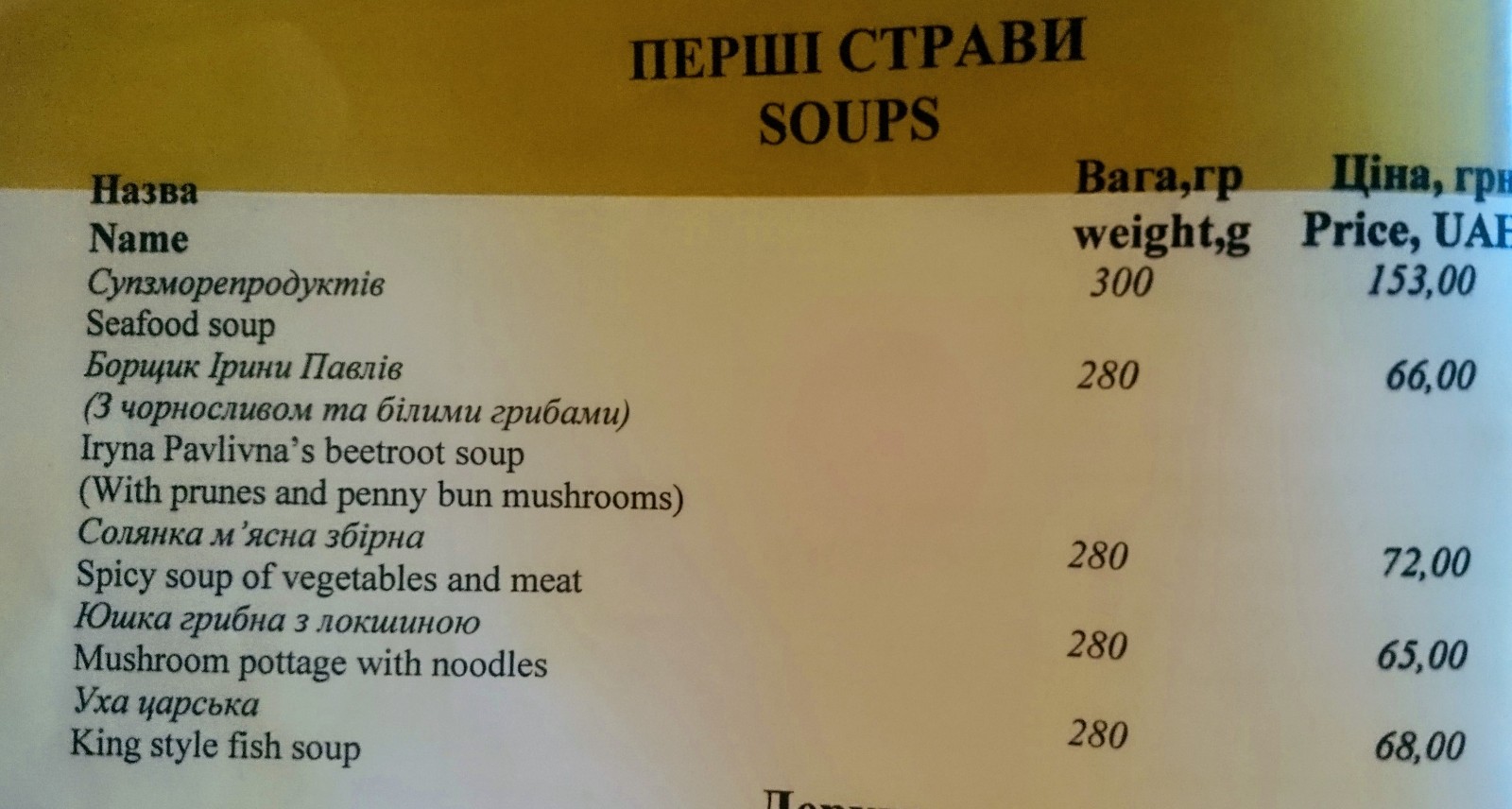Bilyi Dvoryk menu 2