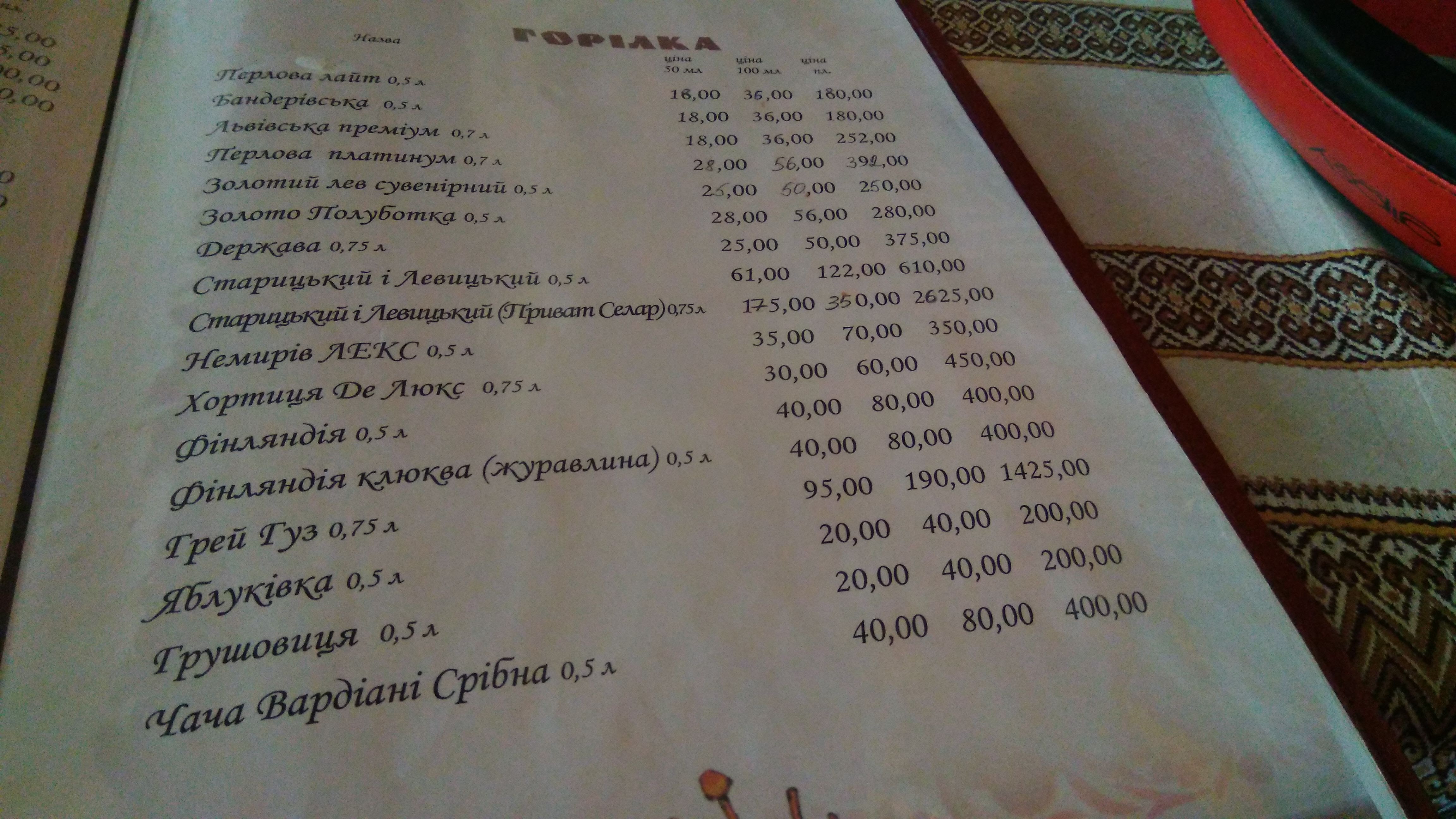 Bilyi Dvoryk menu 4