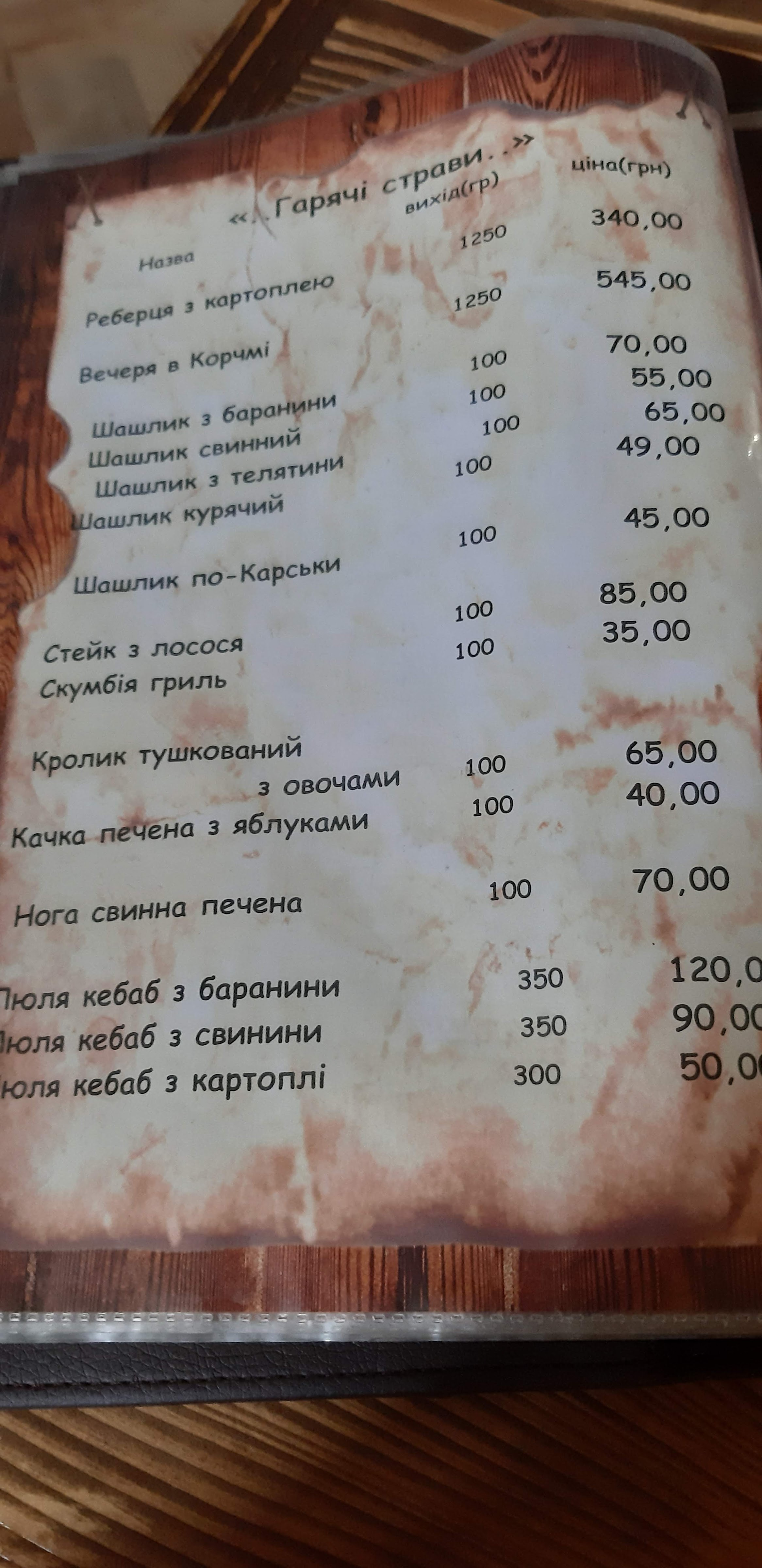 Корчма на Заліссі menu 7