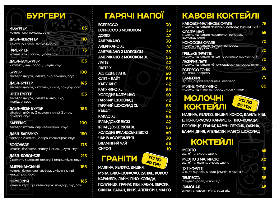 Piccolo Bar menu 1