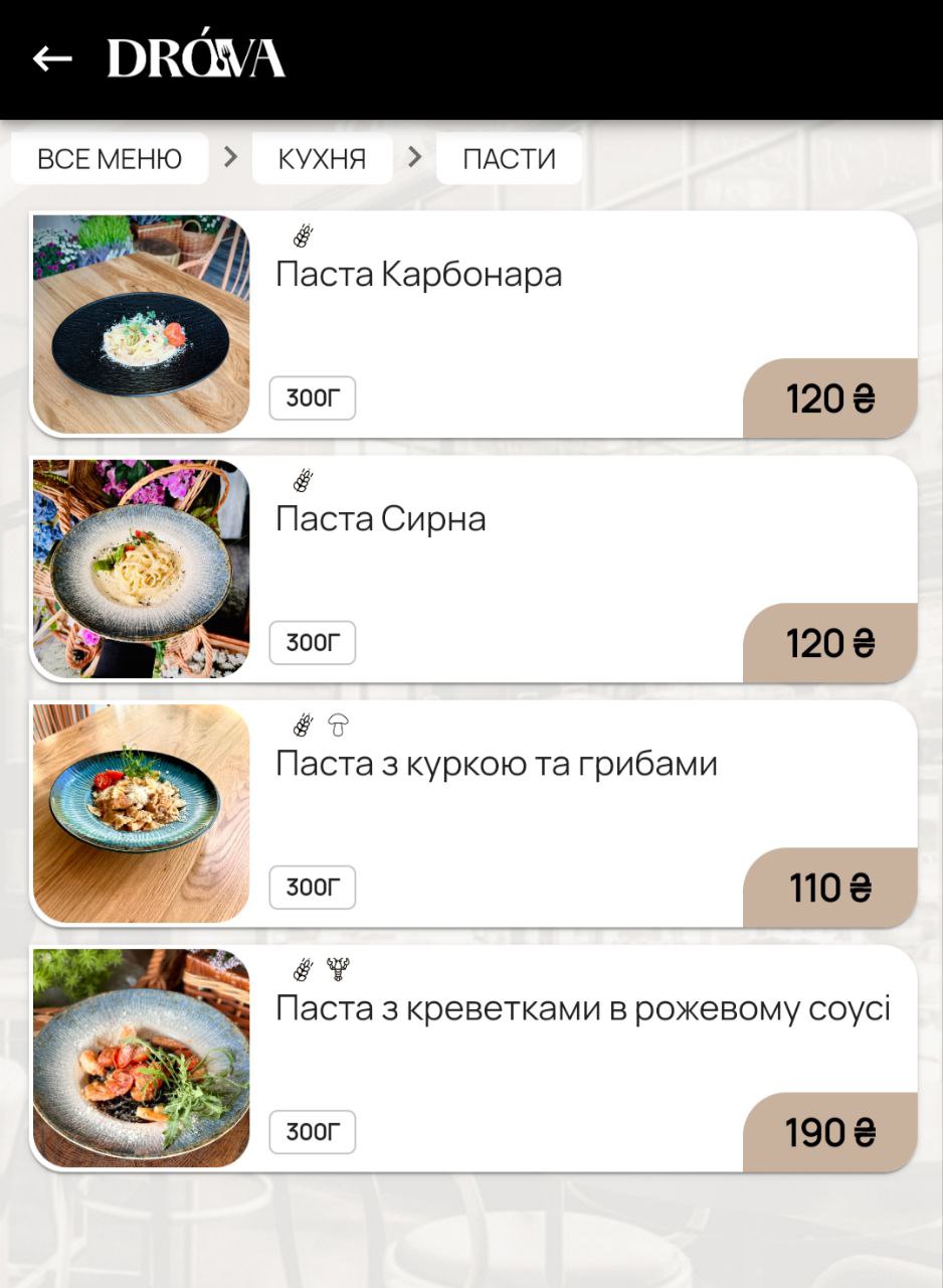 DROVA Гастропаб menu 1