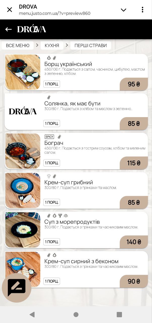 DROVA Гастропаб menu 4