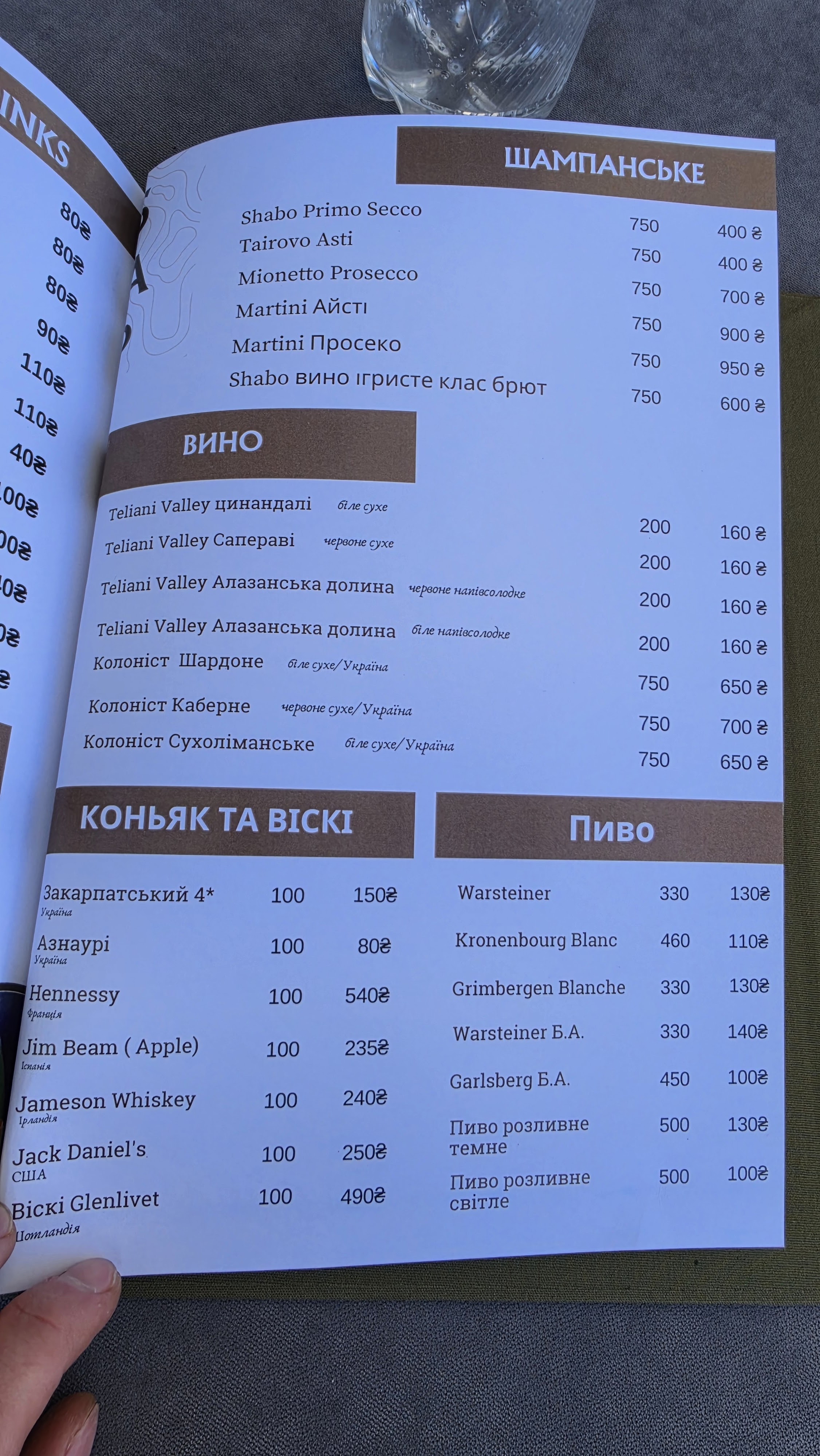 Pidhoretsʹkyy Mayetok menu 1