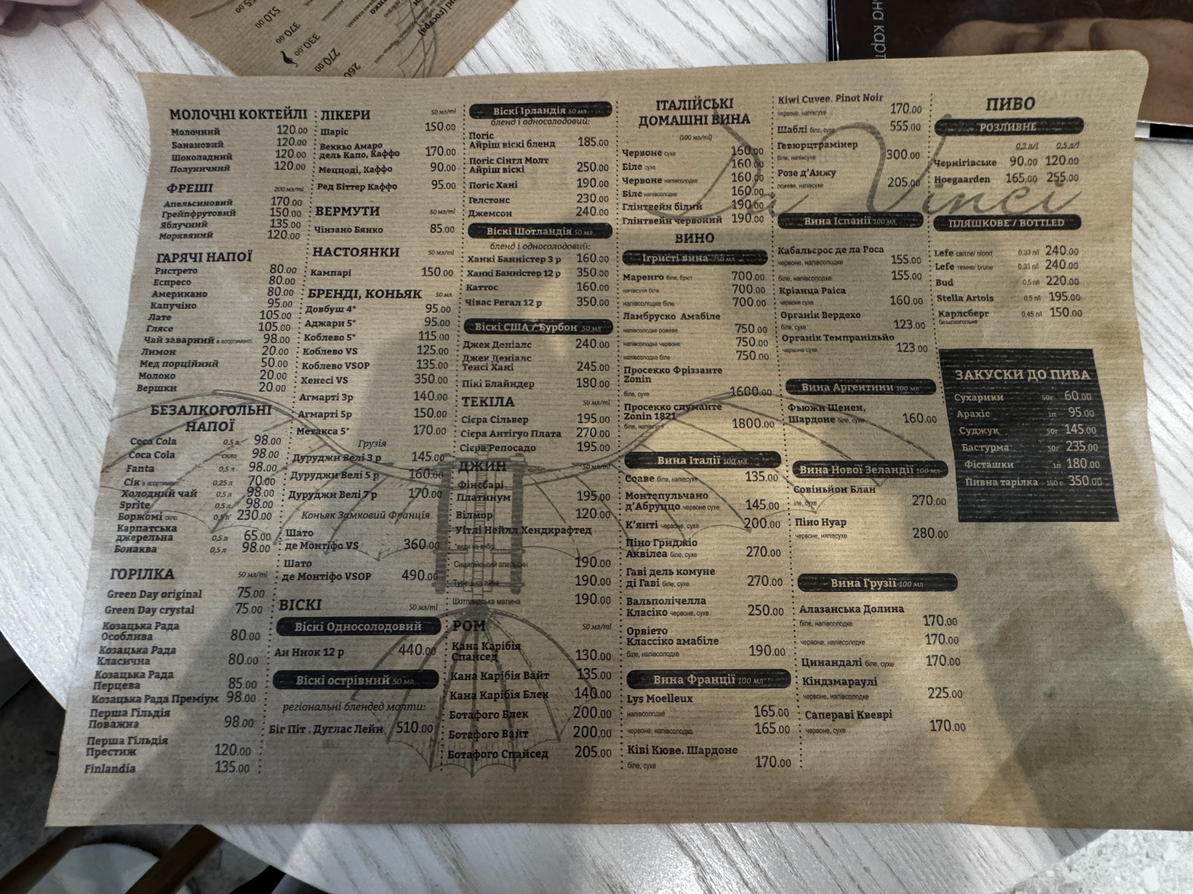 Da Vinci menu 1