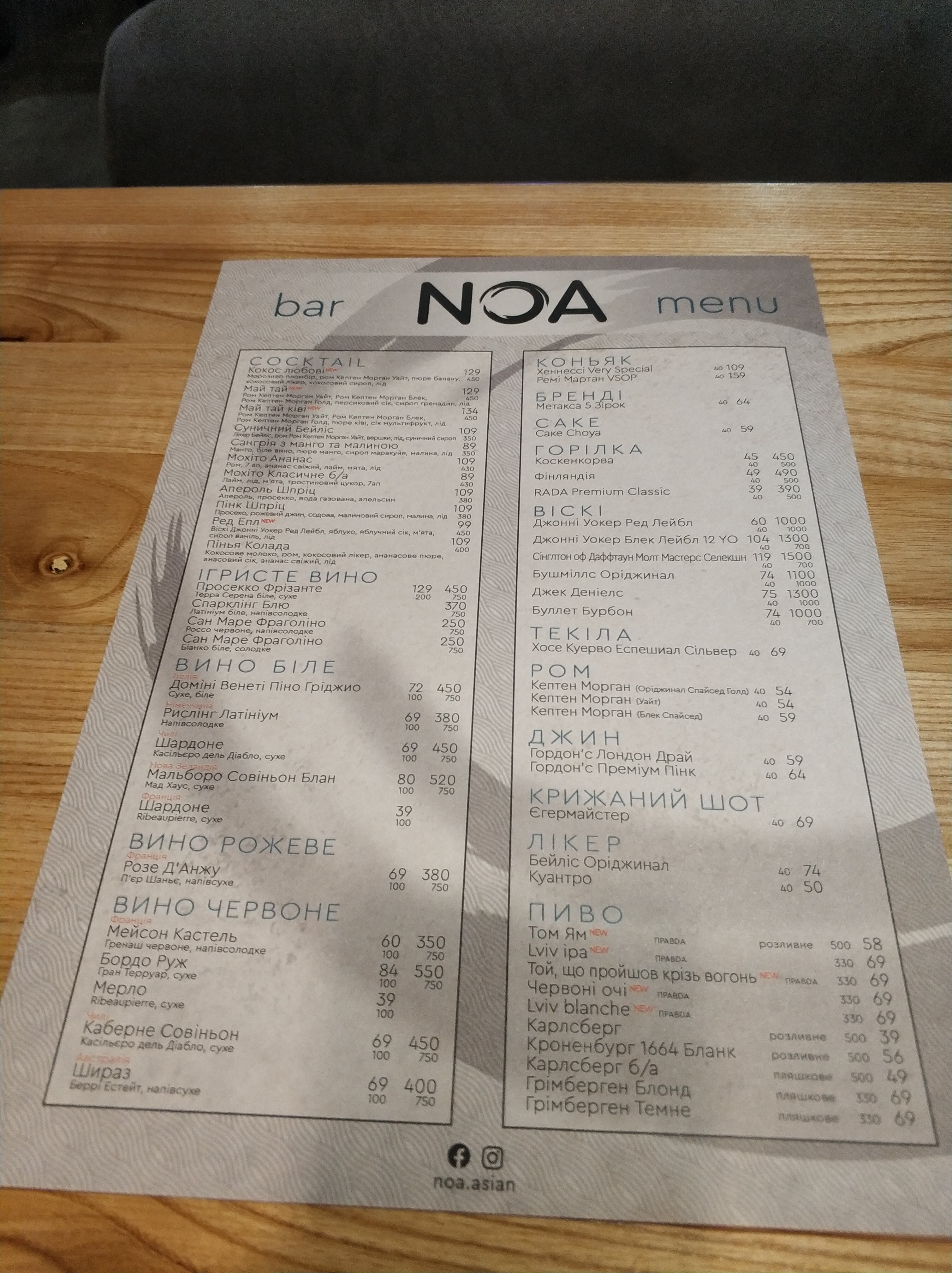 NOA Ресторан азійської кухні Сокільники menu 4