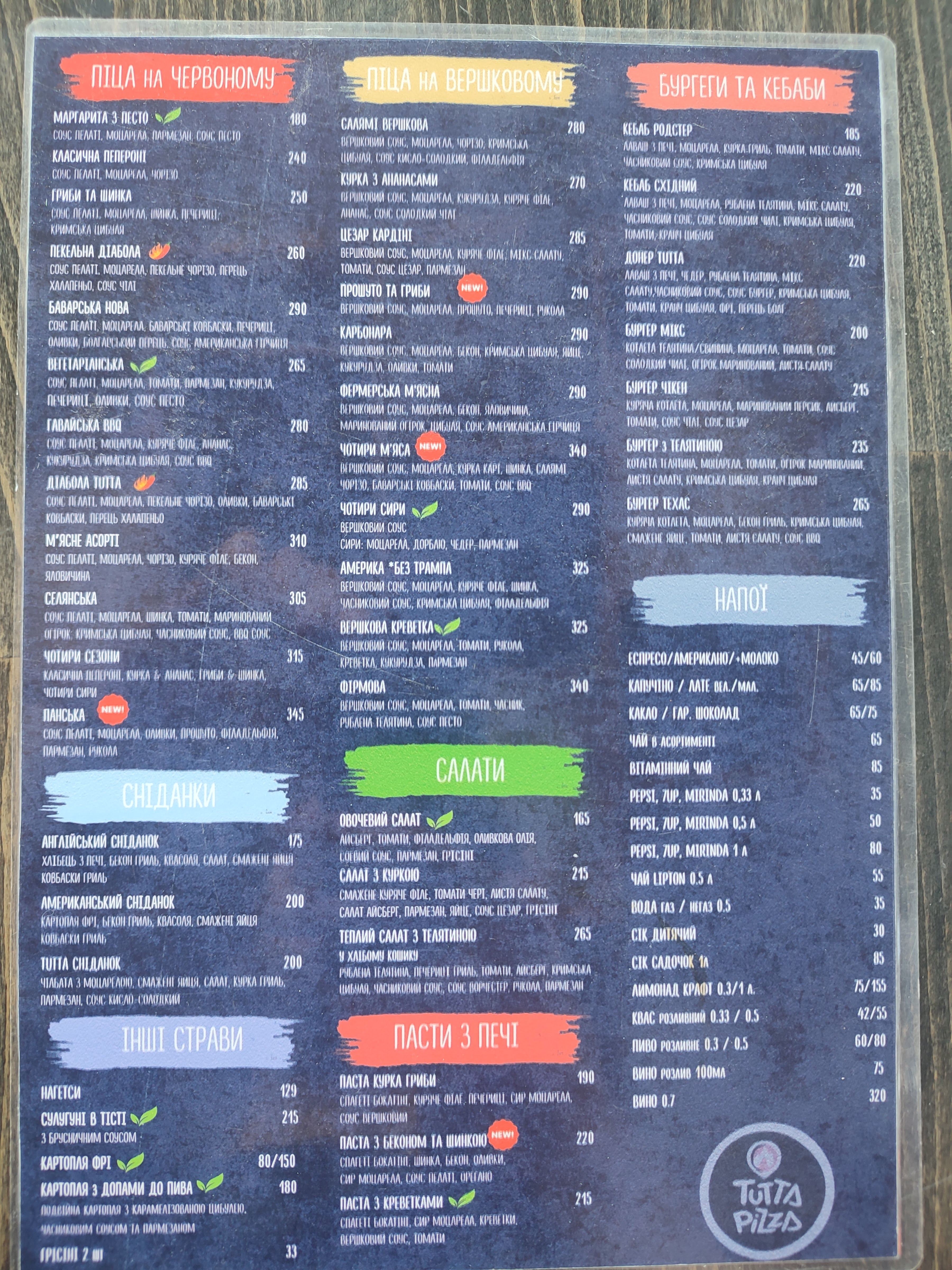 Tutta Pizza menu 1