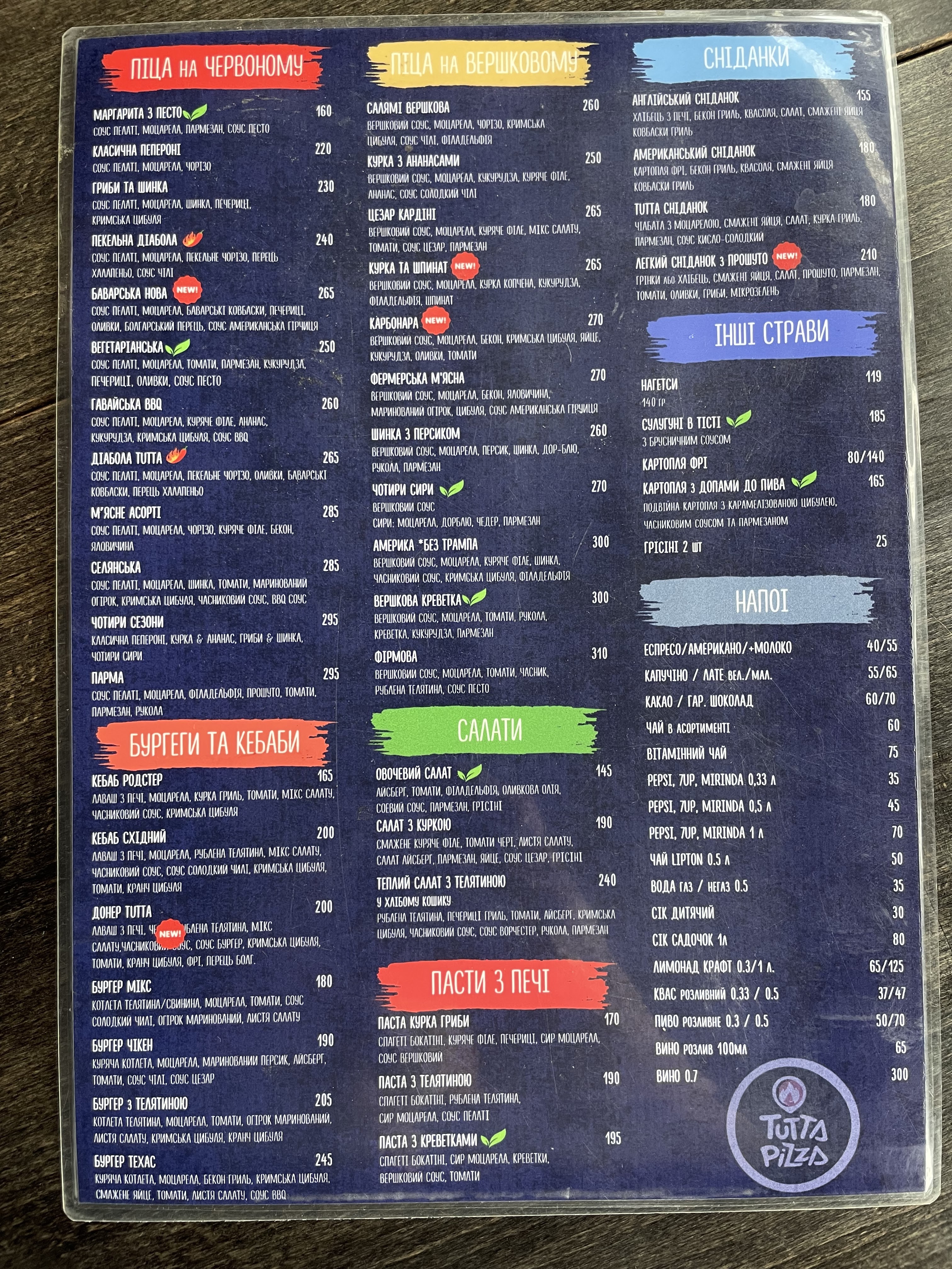 Tutta Pizza menu 2