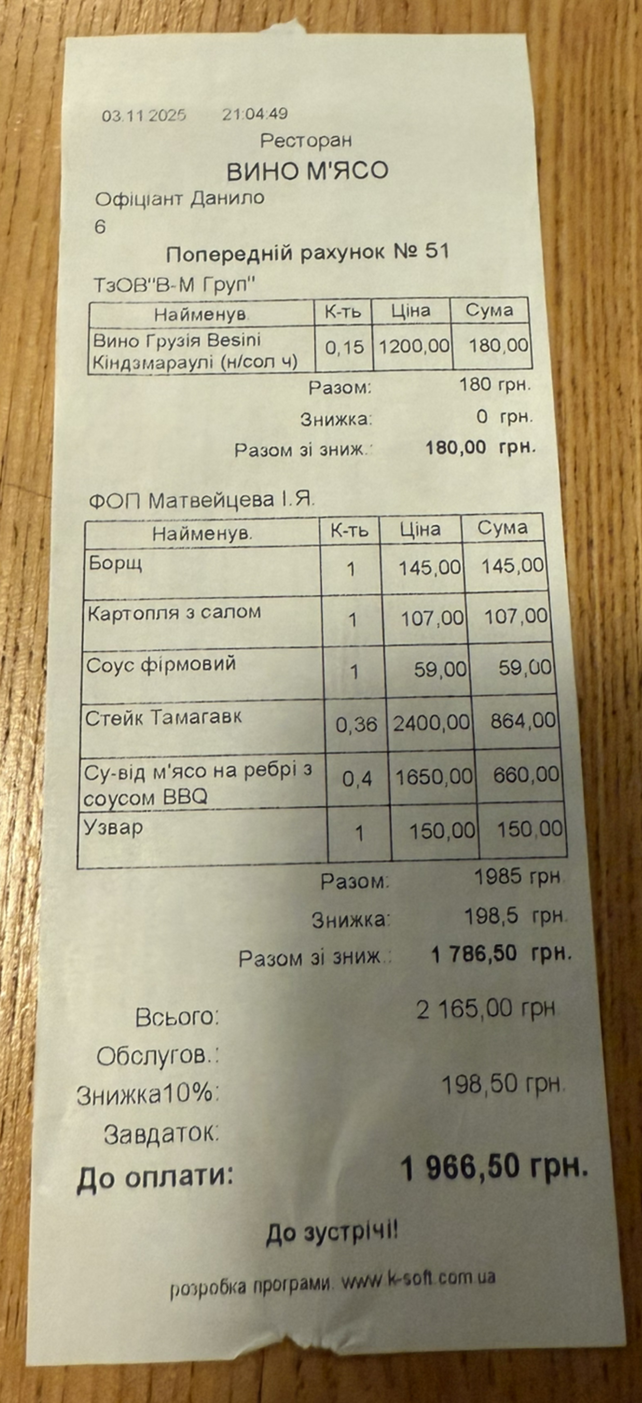 Вино & М'ясо menu 4