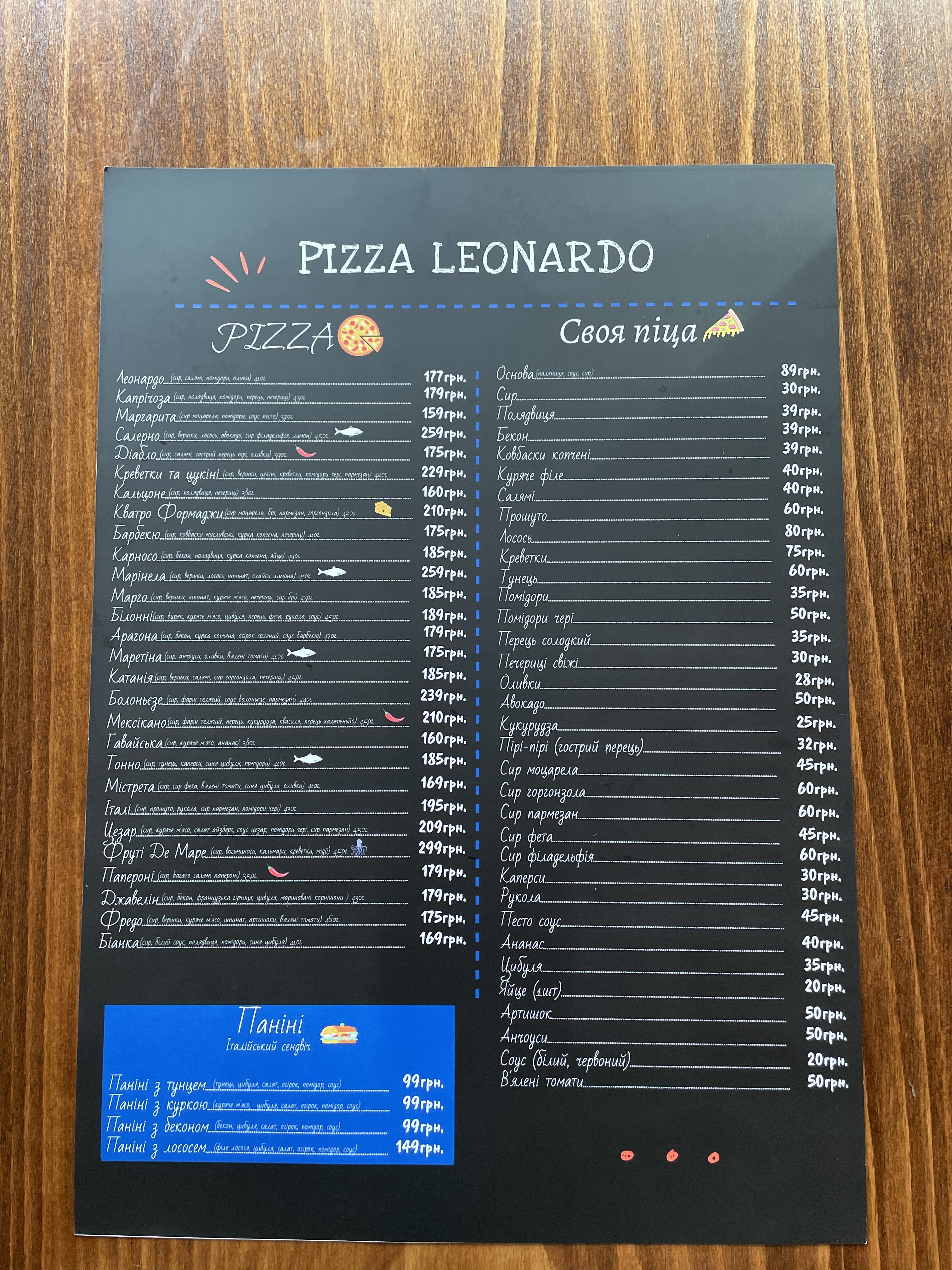 Leonardo menu 2