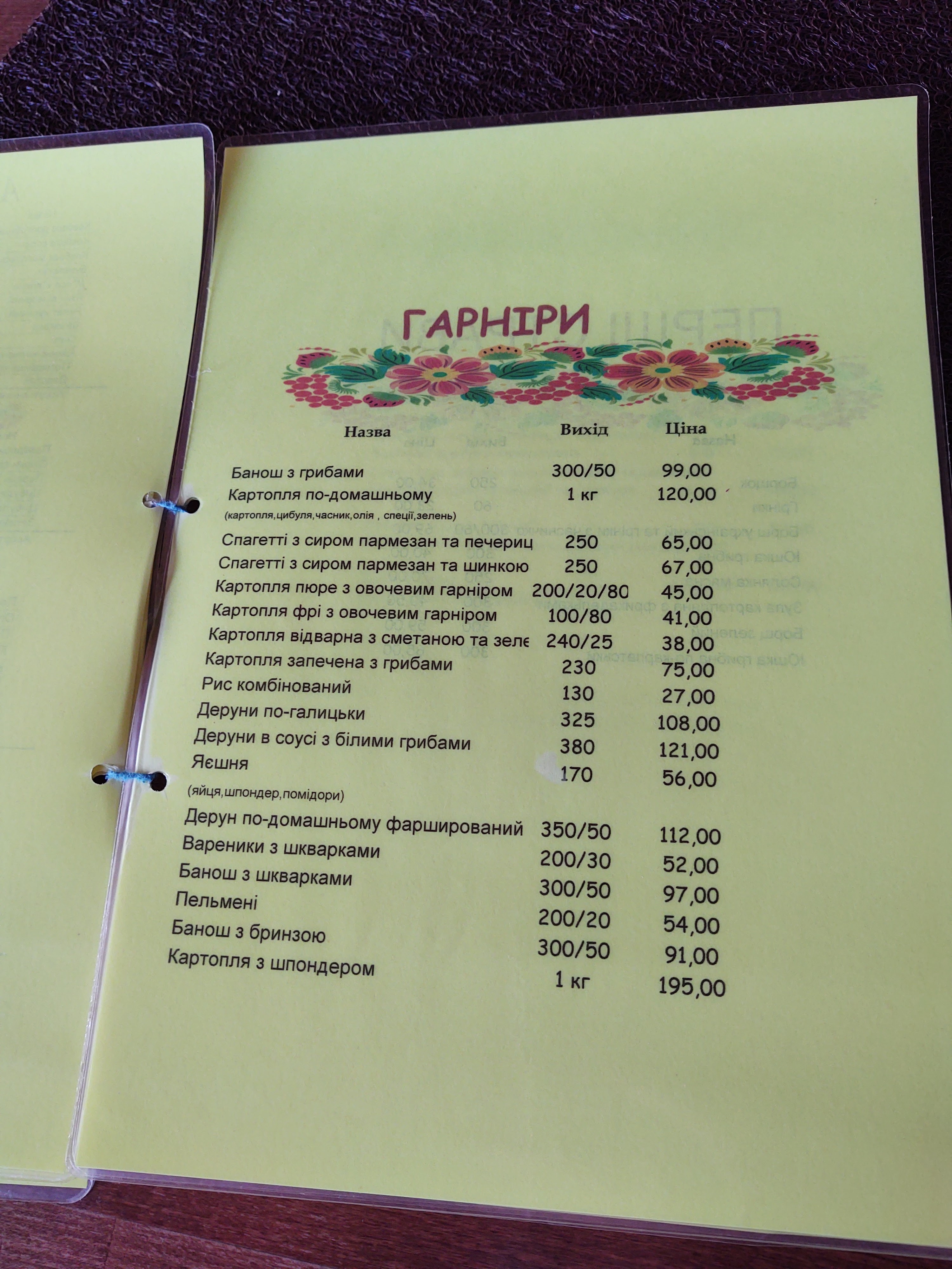 Shynok menu 2