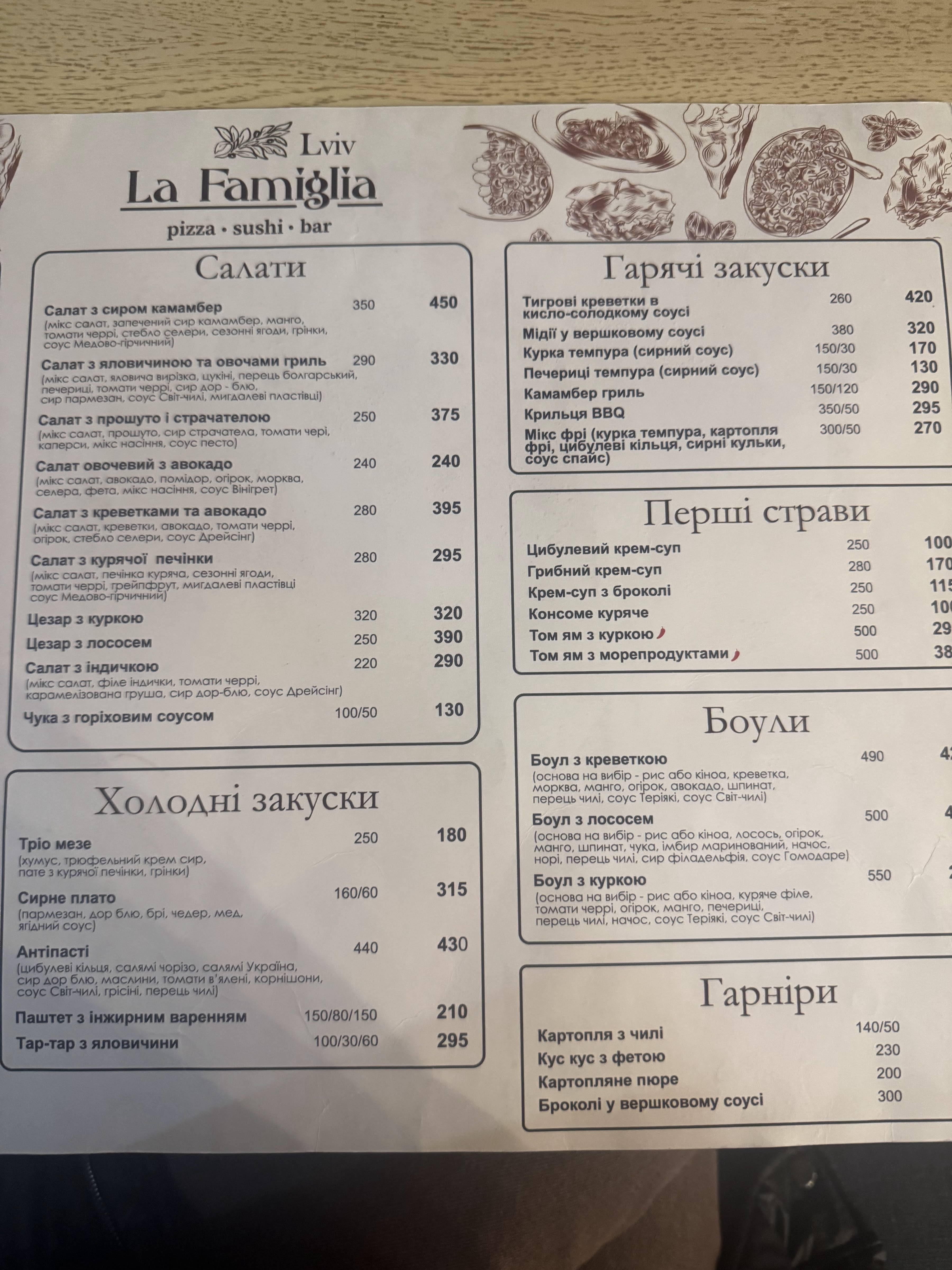 La Famiglia menu 2