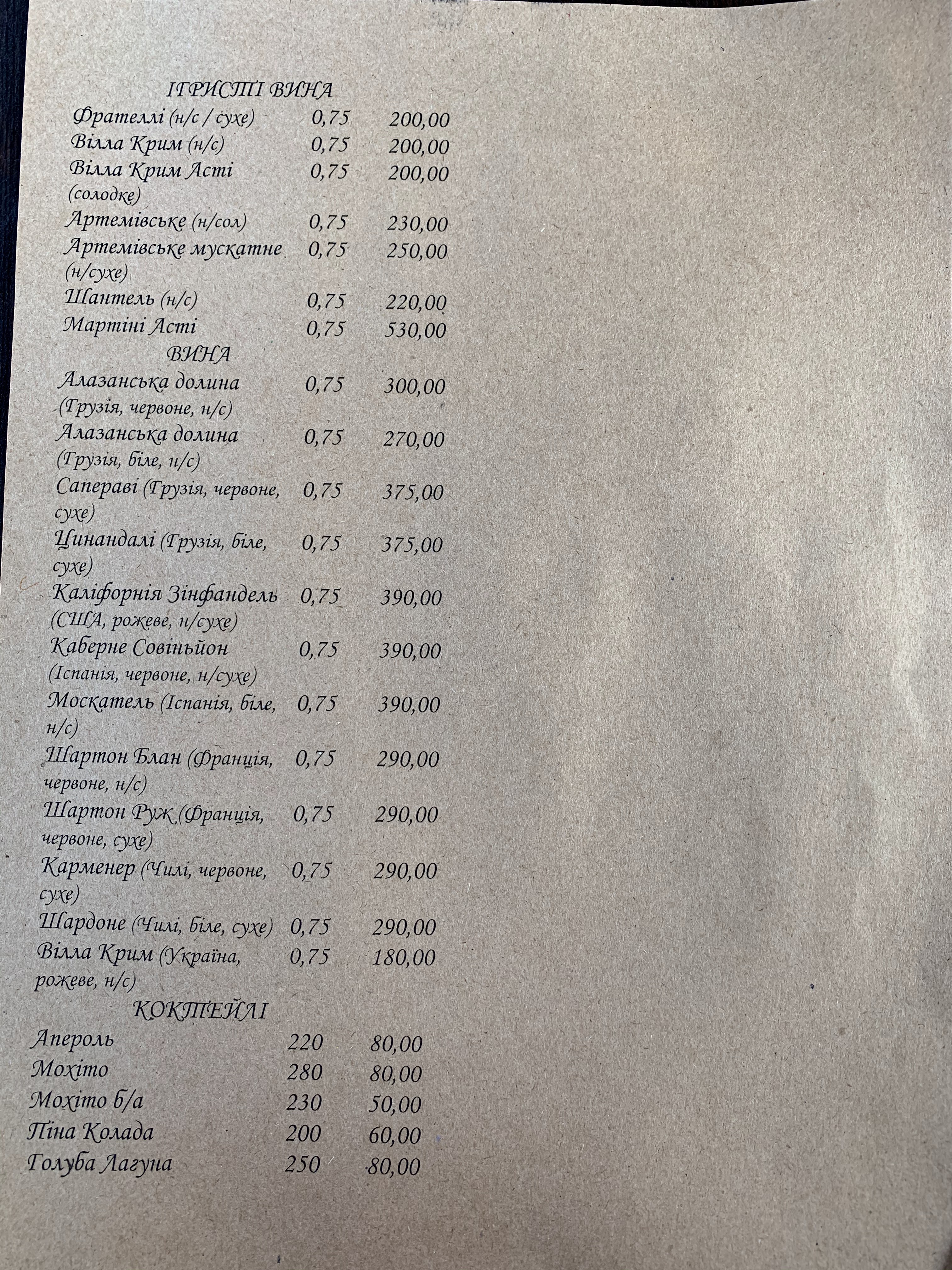 Halytsʹki Vytrebenʹky menu 3