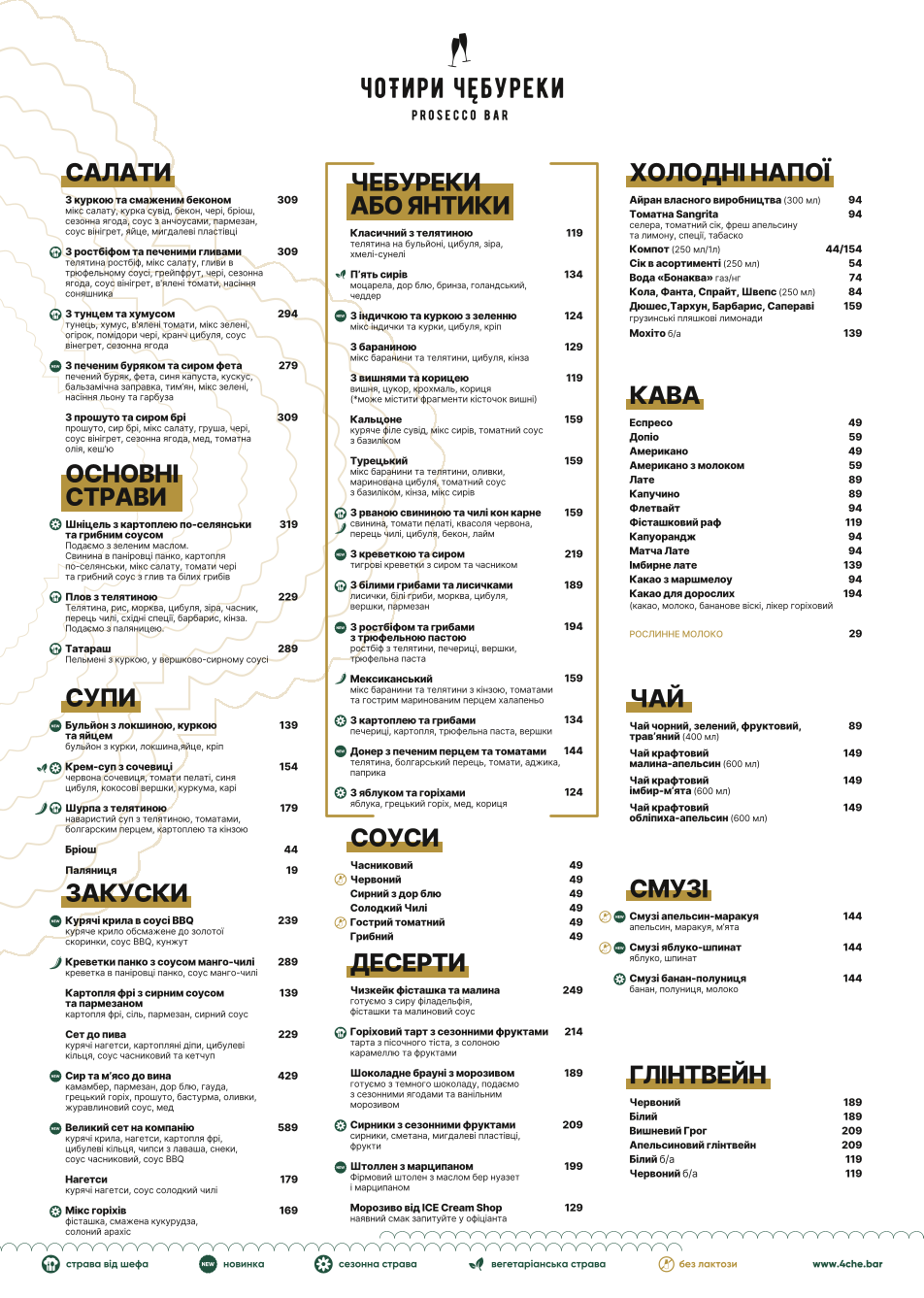 Чотири Чебуреки Prosecco Bar menu 1