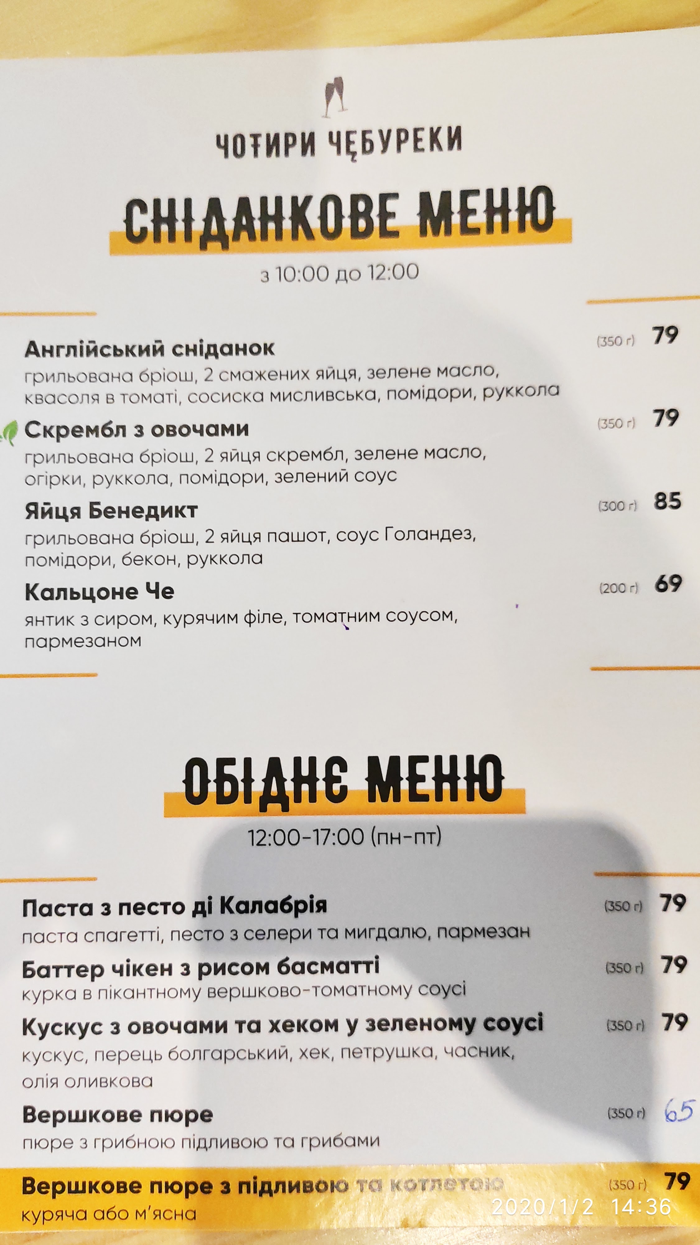 Чотири Чебуреки Prosecco Bar menu 9