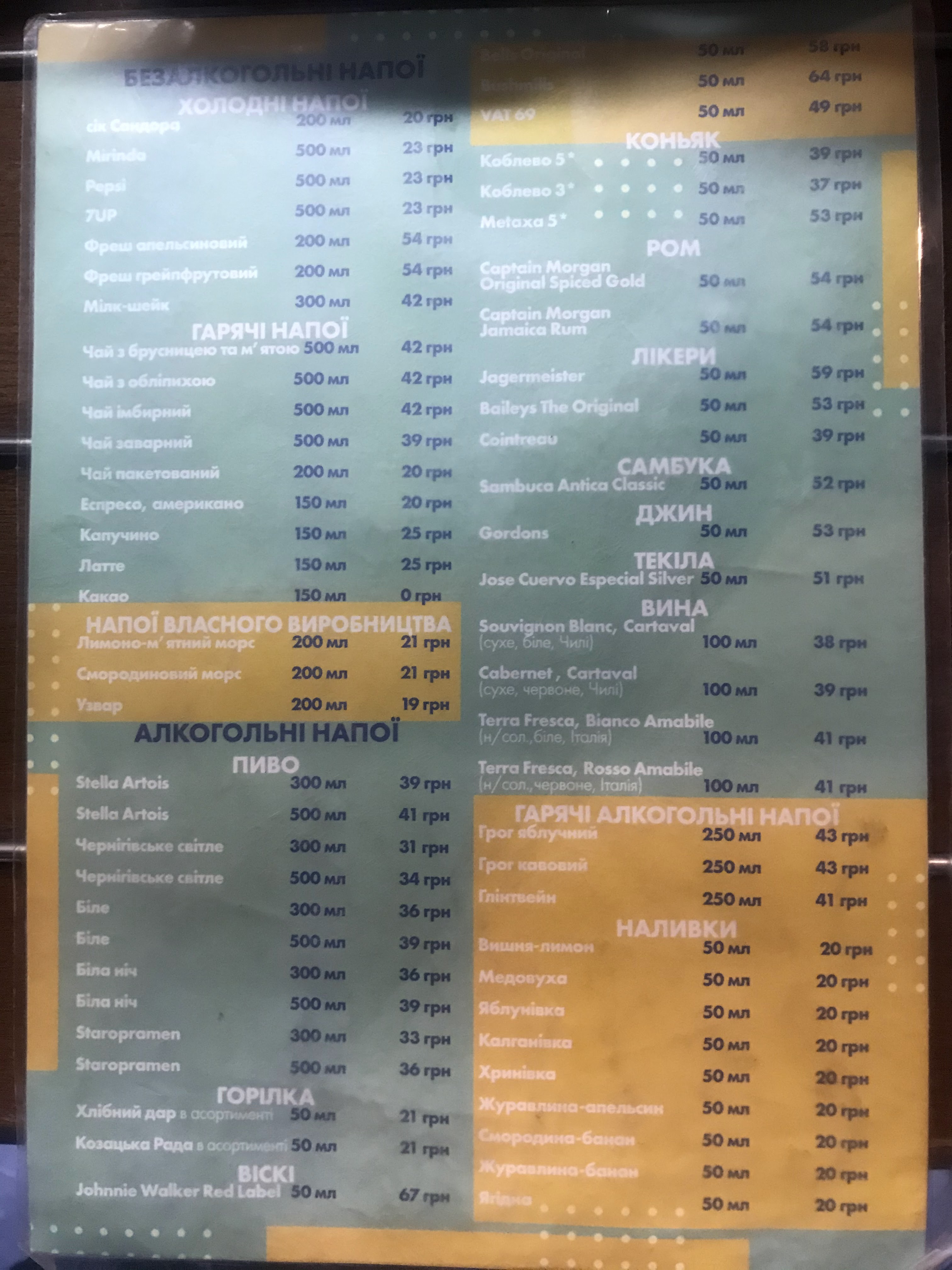 Lviv Train menu 12