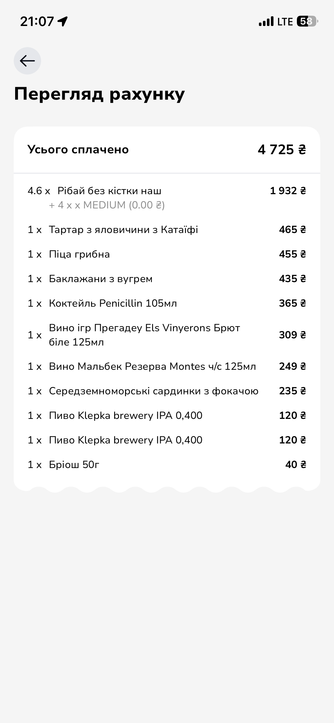 RESTAURANT ZORETSVIT menu 1