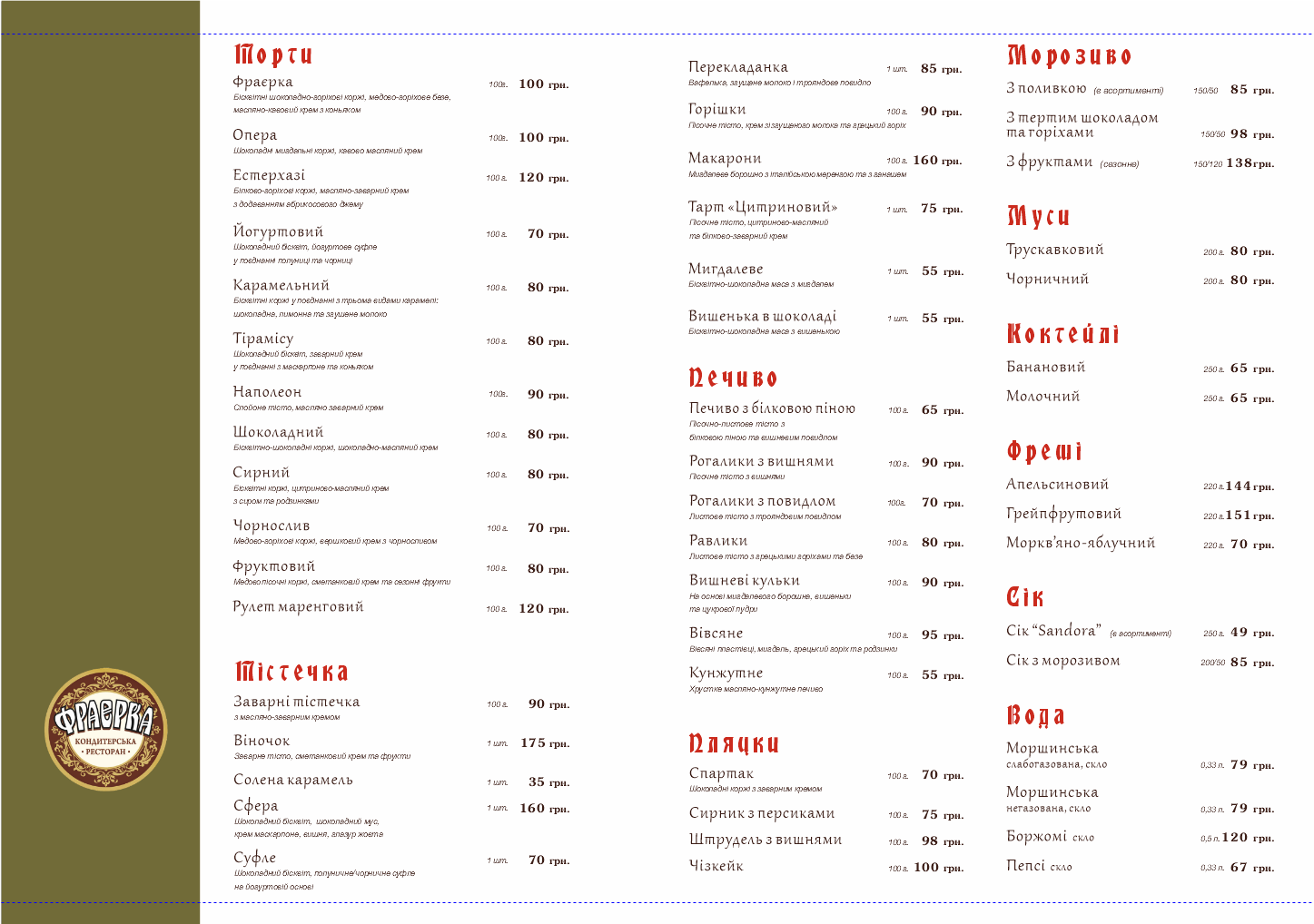 Kondytersʹka-Restoran Frayerka menu 4