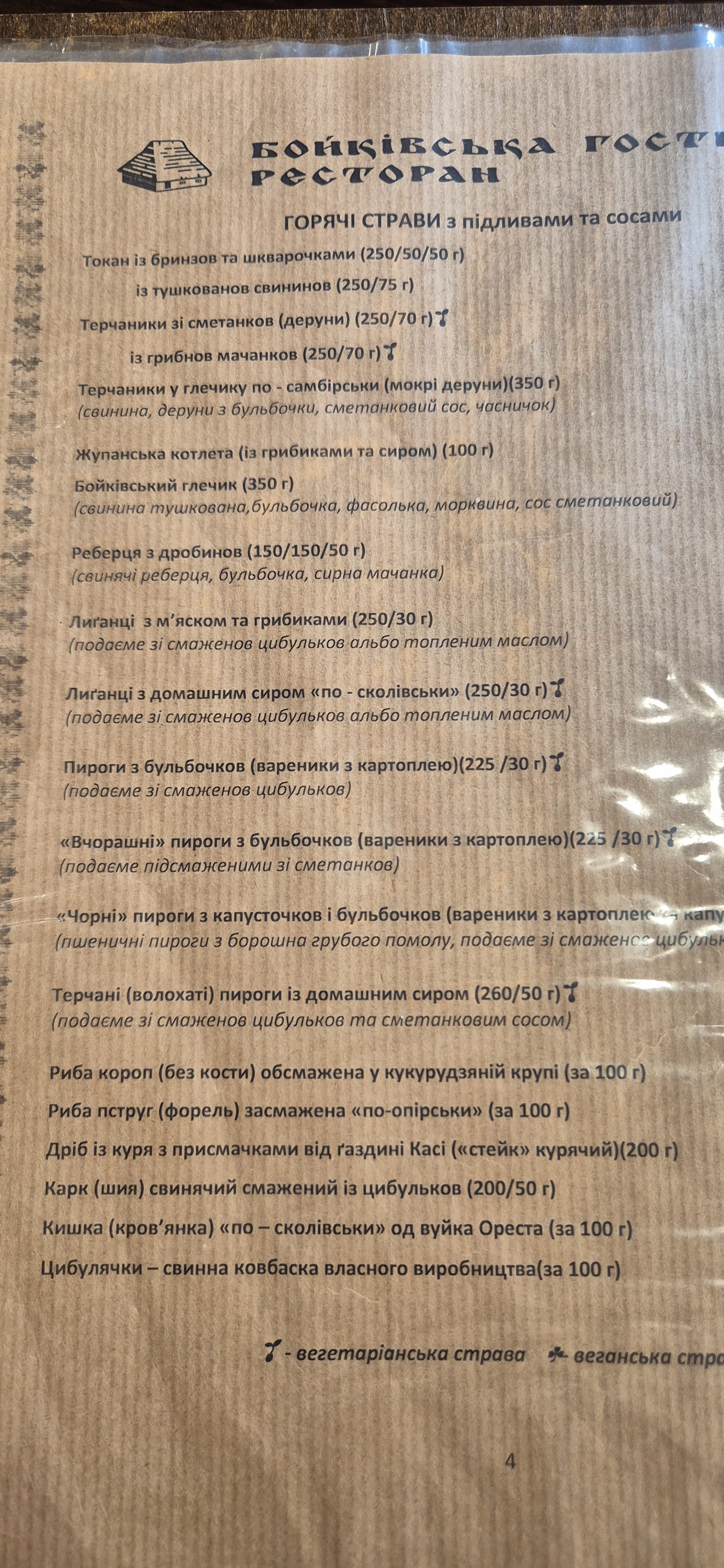 Boykivsʹka Hostyna menu 3