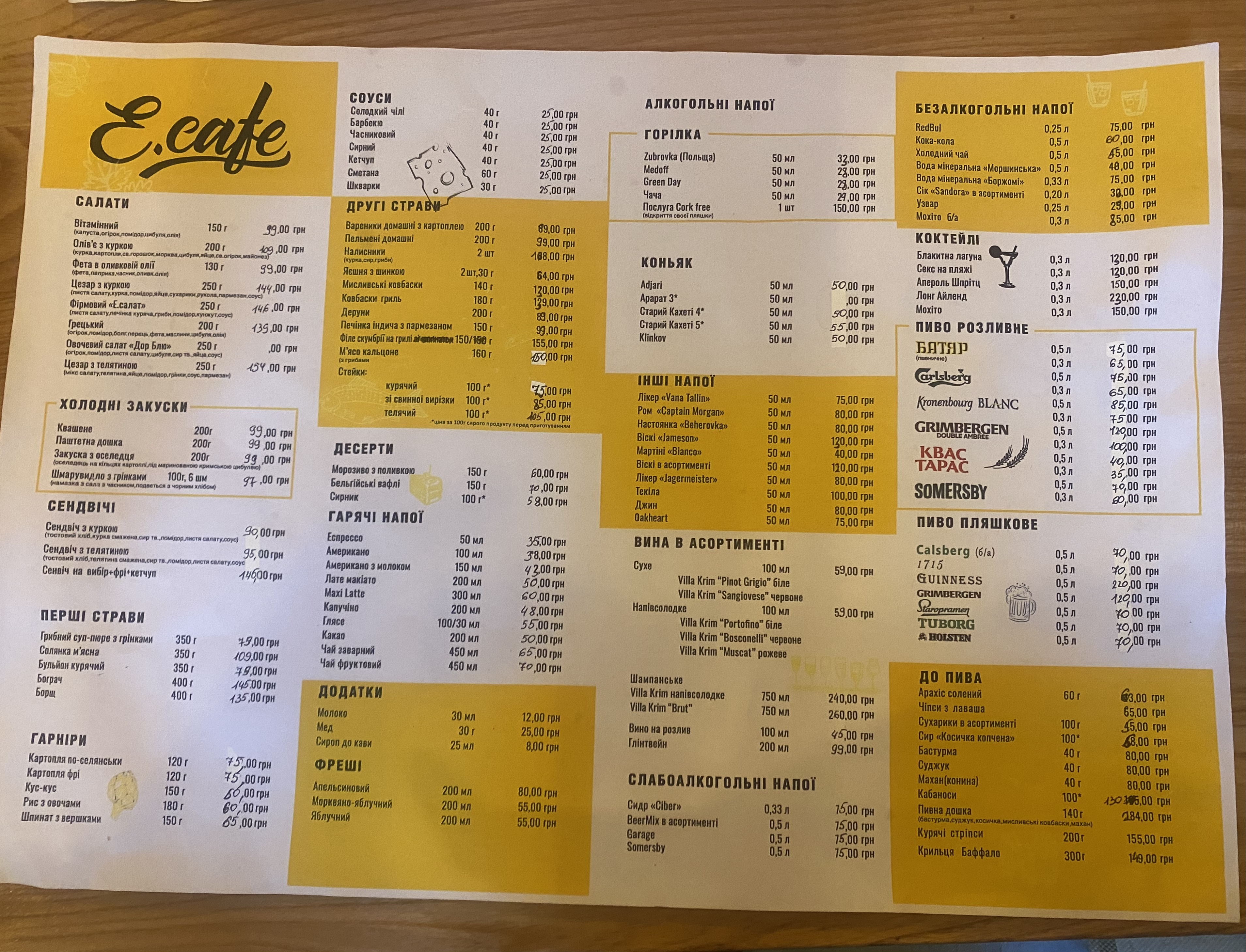 E.Cafe menu 1