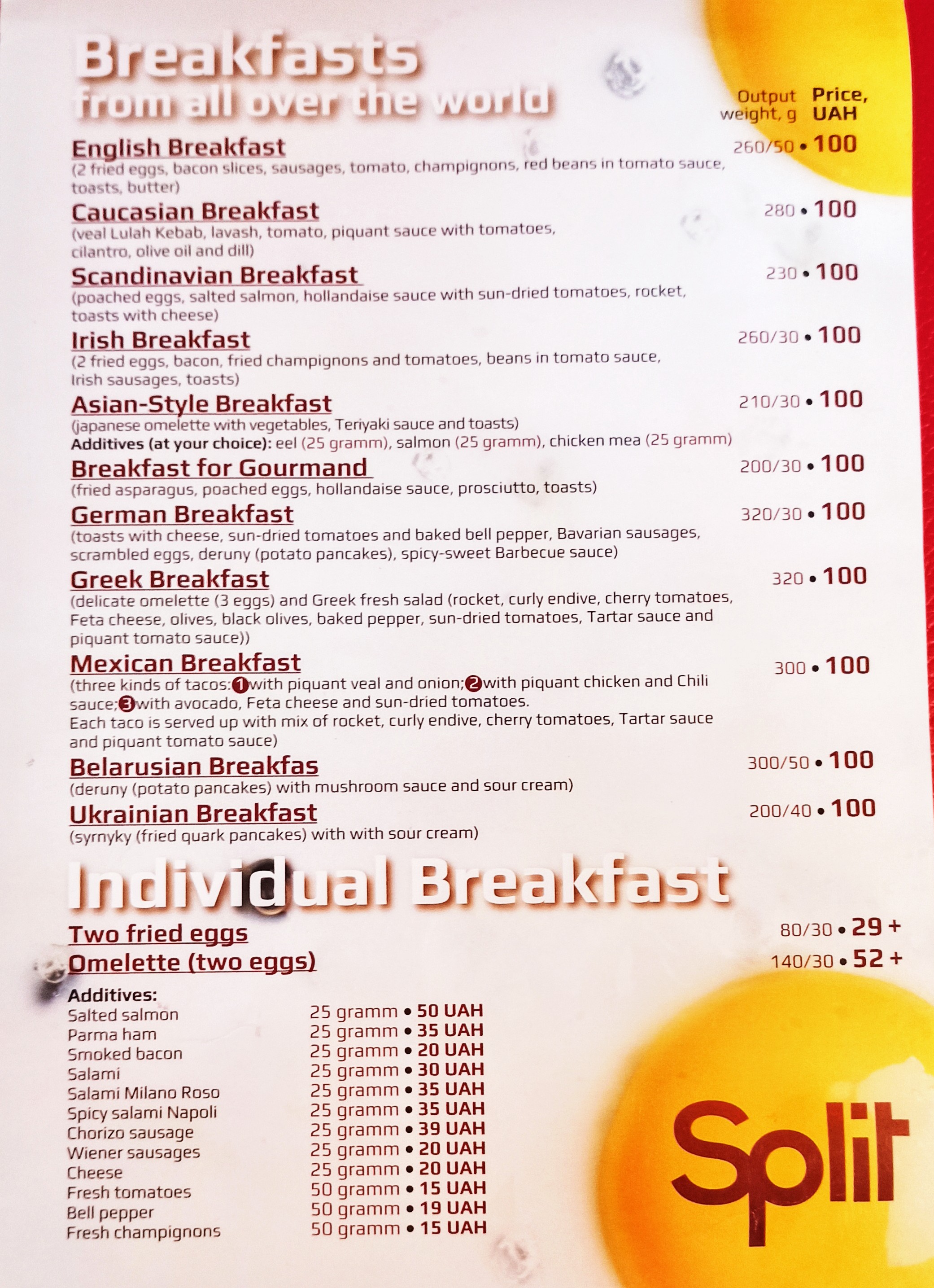 Split Club menu 1