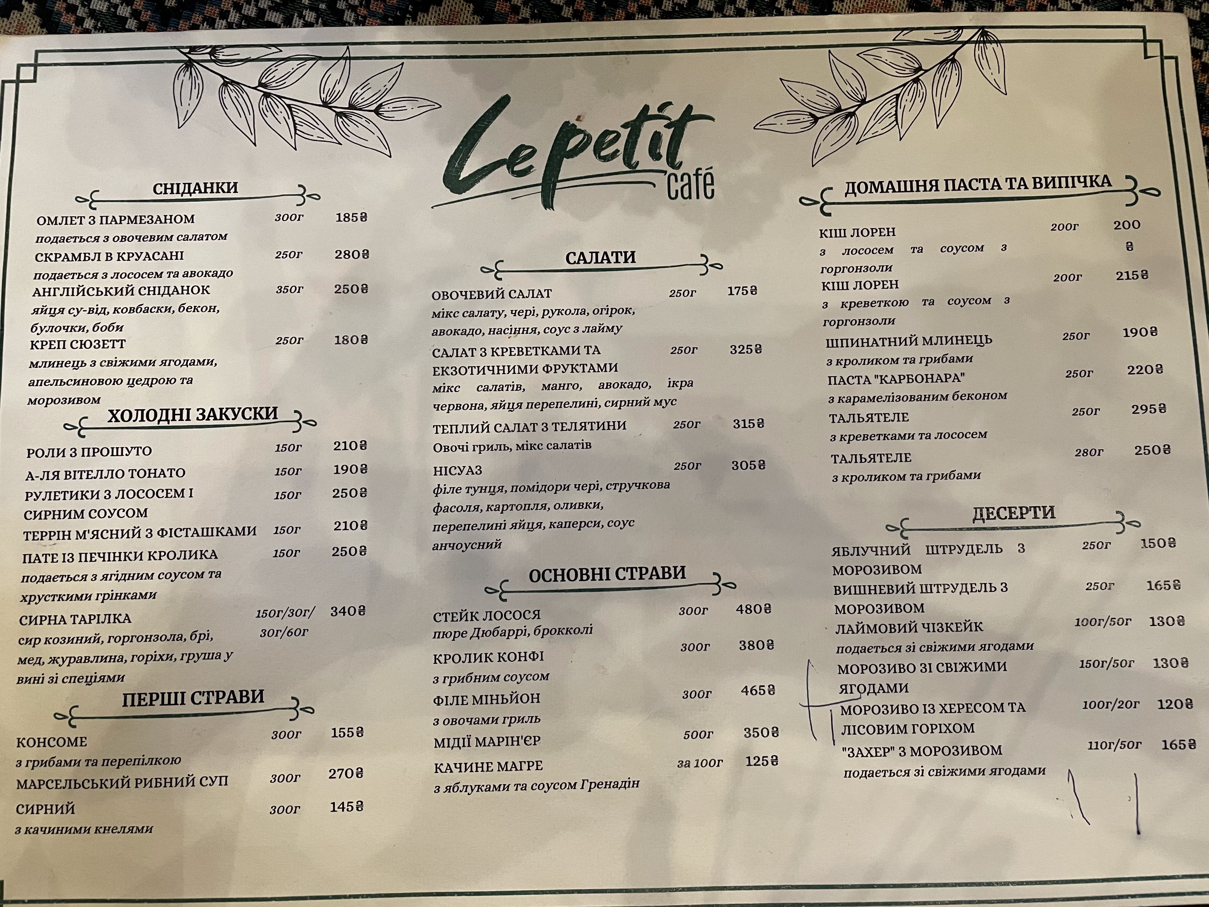 Le Petit Café Lviv menu 2