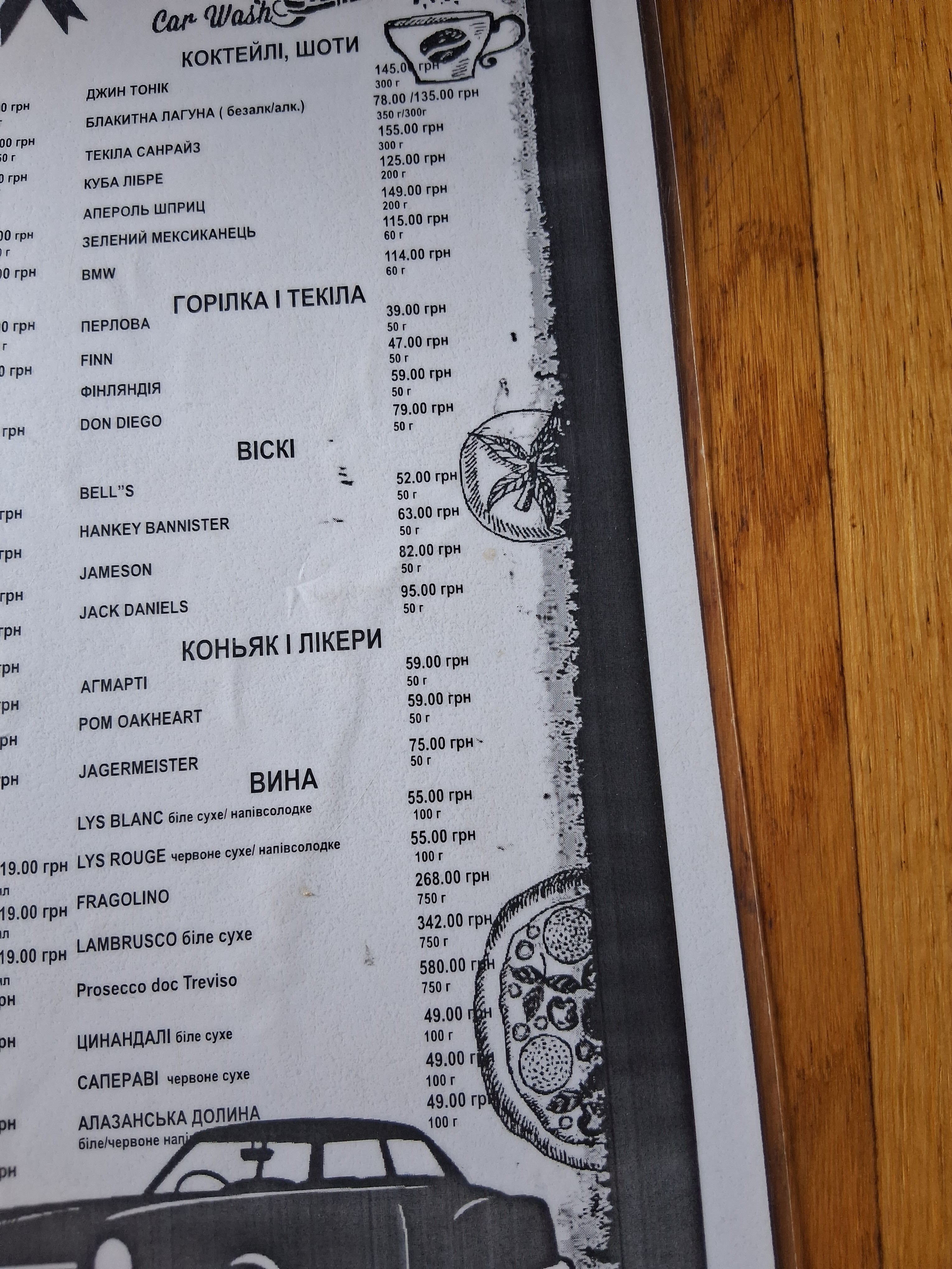 The Garage menu 9