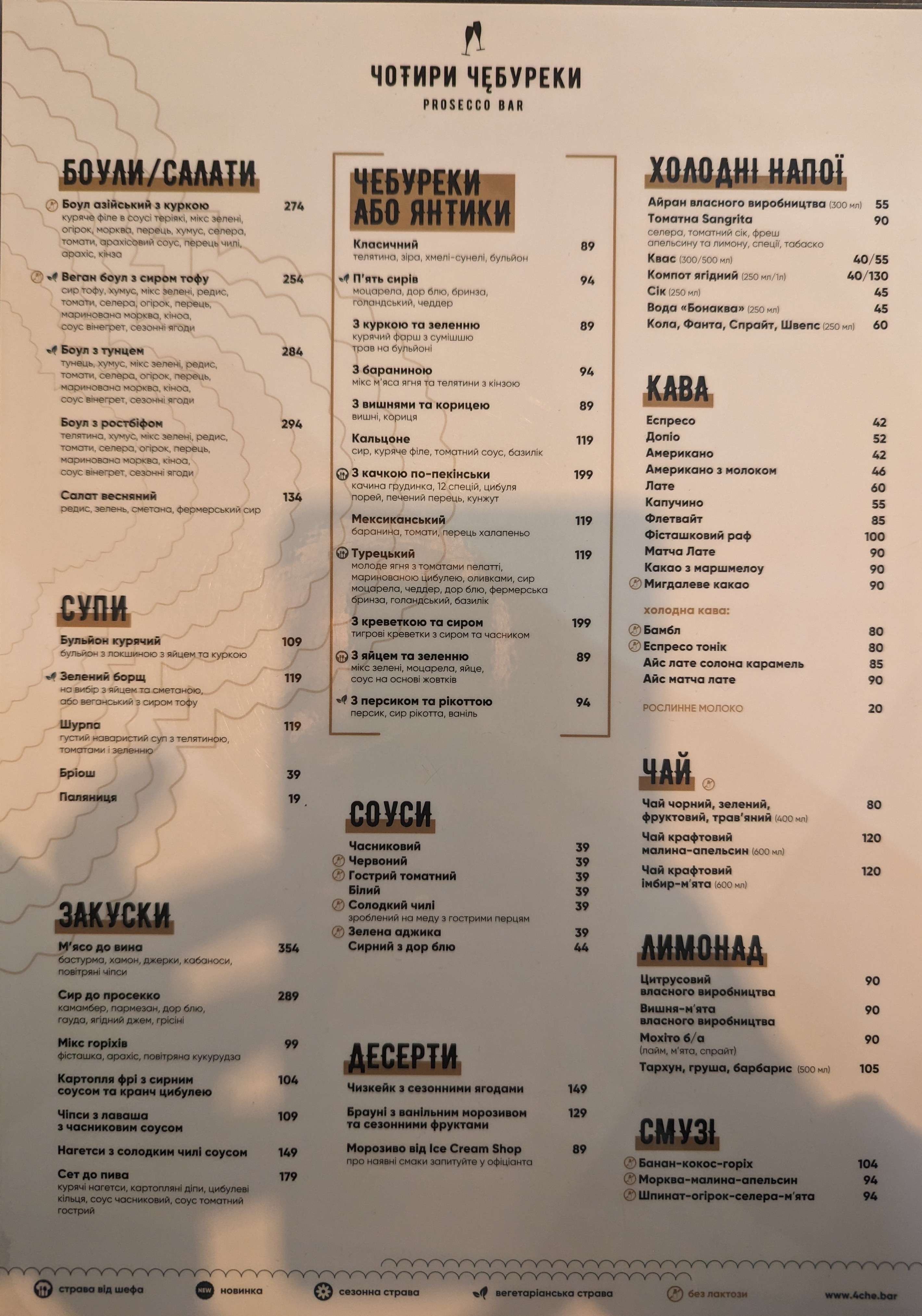 Чотири Чебуреки. Prosecco Bar menu 4