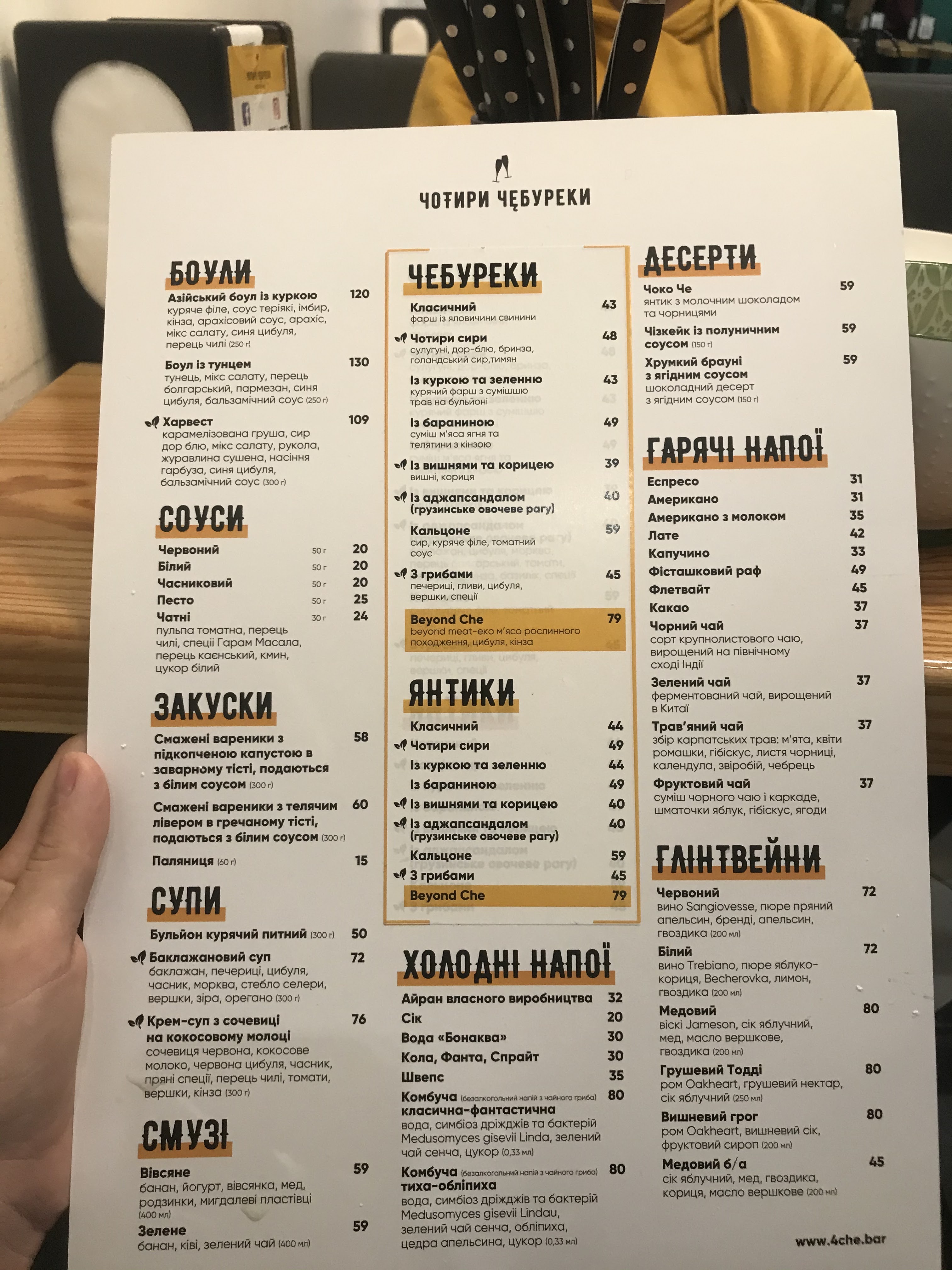 Чотири Чебуреки. Prosecco Bar menu 9