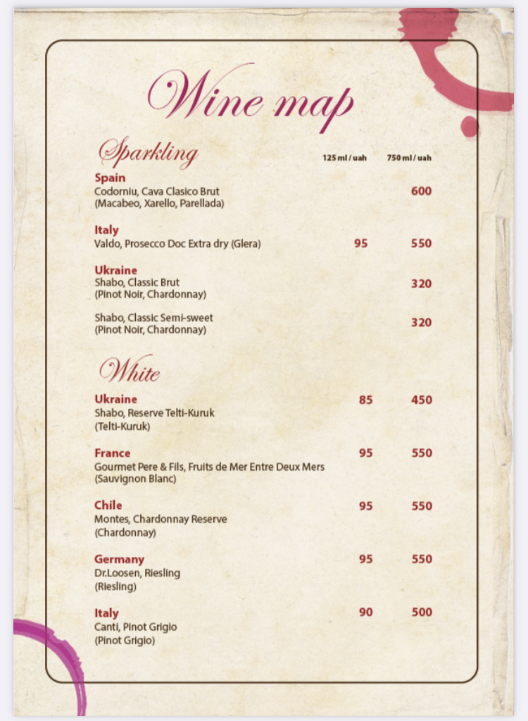 Pstruh, Khlib Ta Vyno menu 11