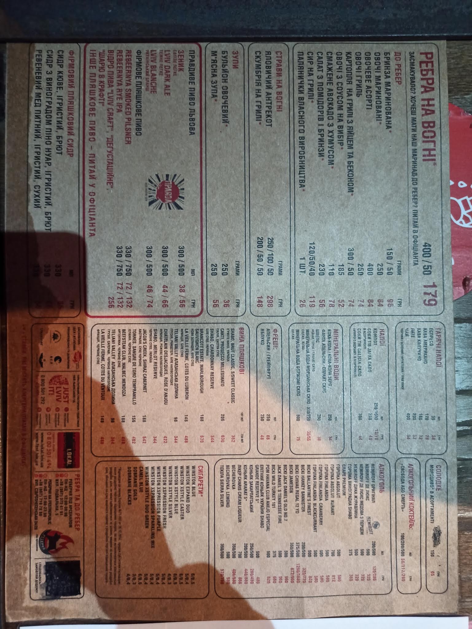 Ribs Restaurant "At Arsenal" menu 1