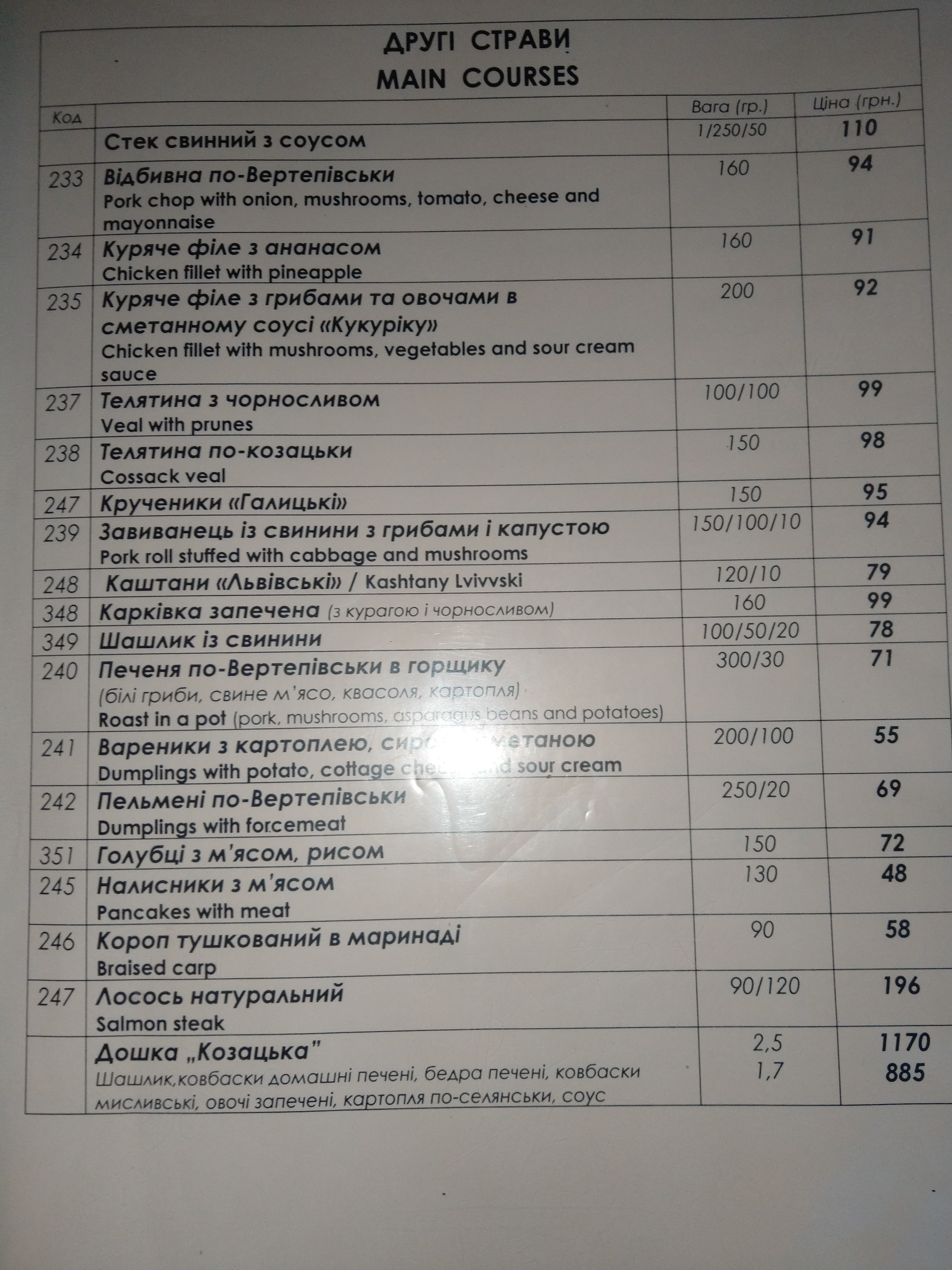 Vertep menu 2