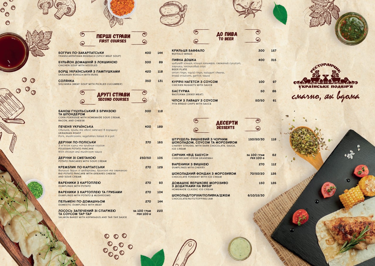 Ukrayinsʹke Podvir'ya menu 1