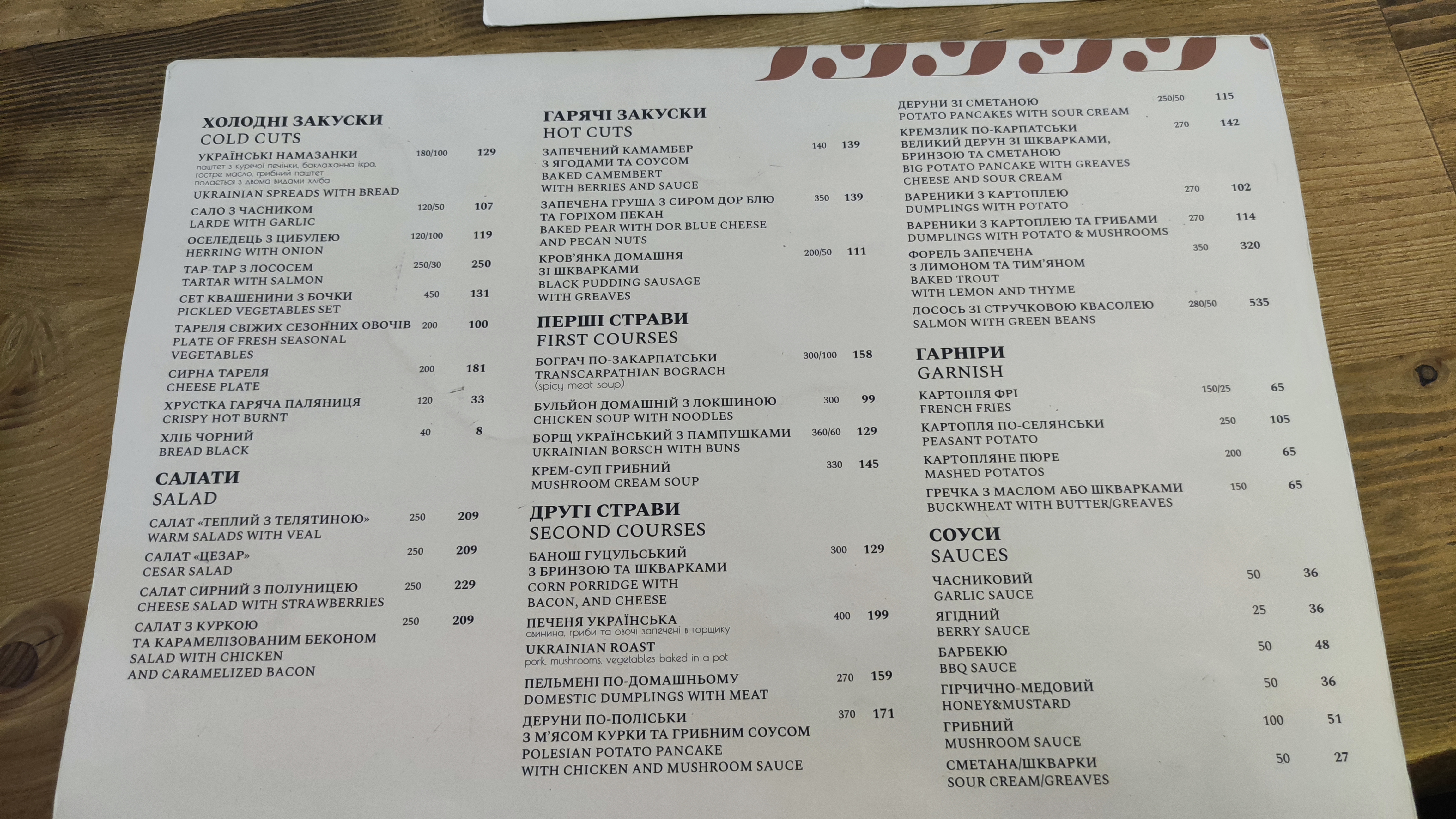 Ukrayinsʹke Podvir'ya menu 10