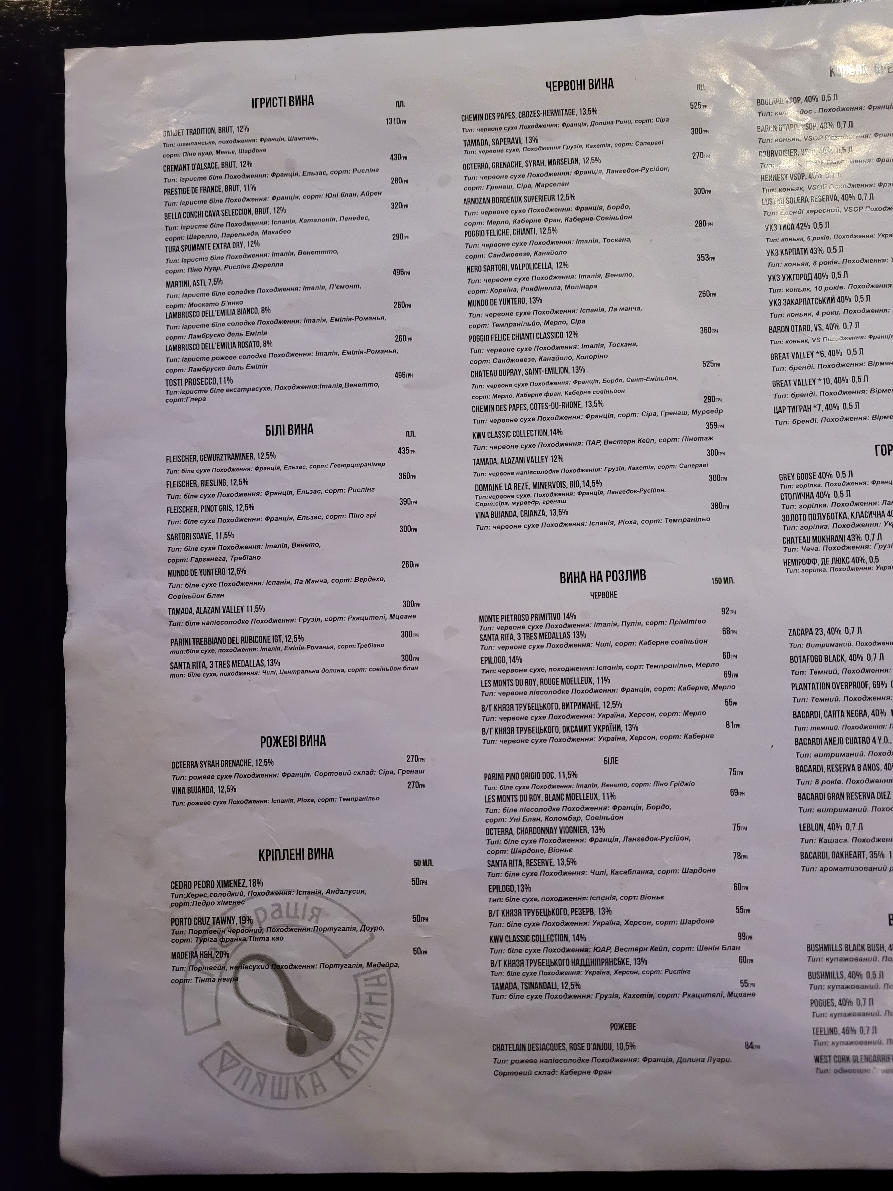 Flyashka Klyayna menu 5