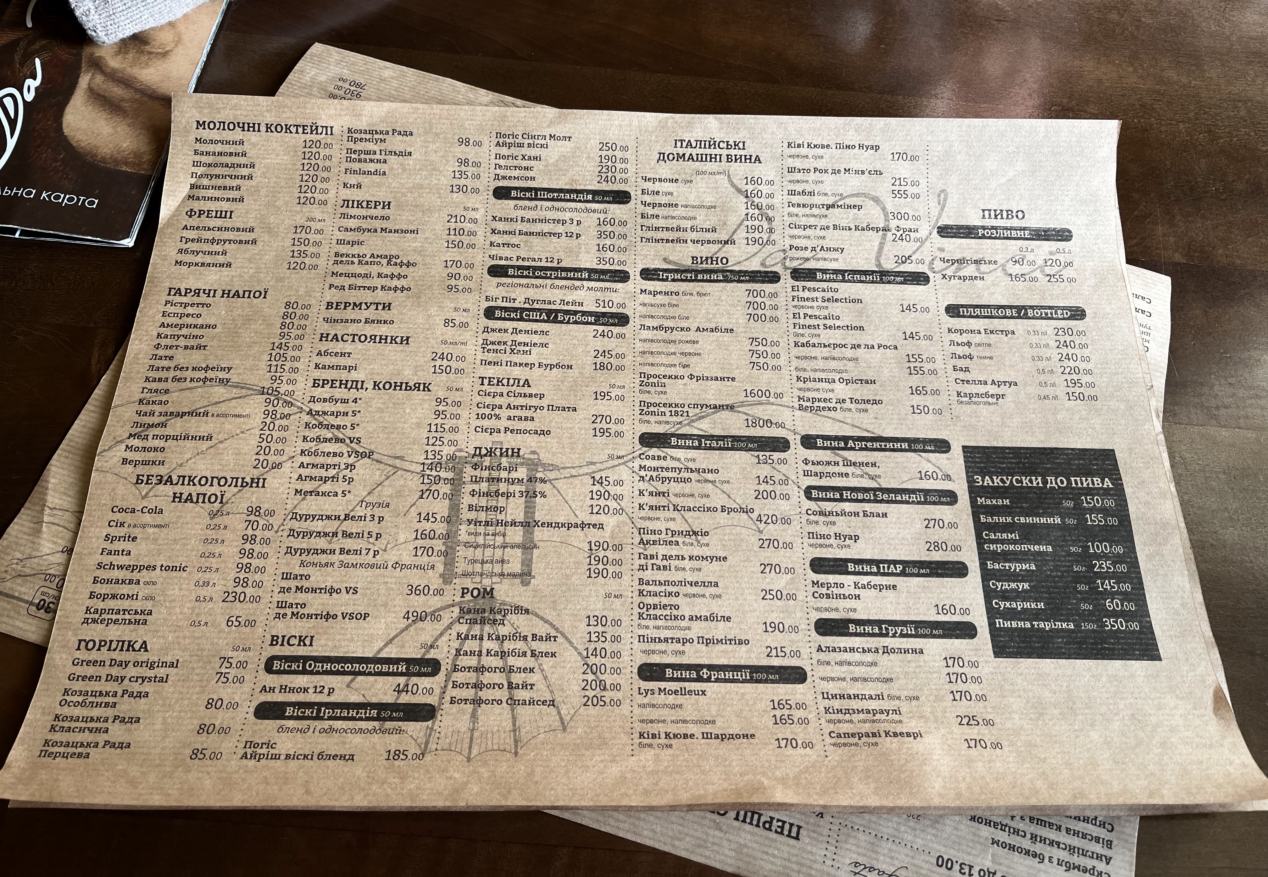 Da Vinci menu 1