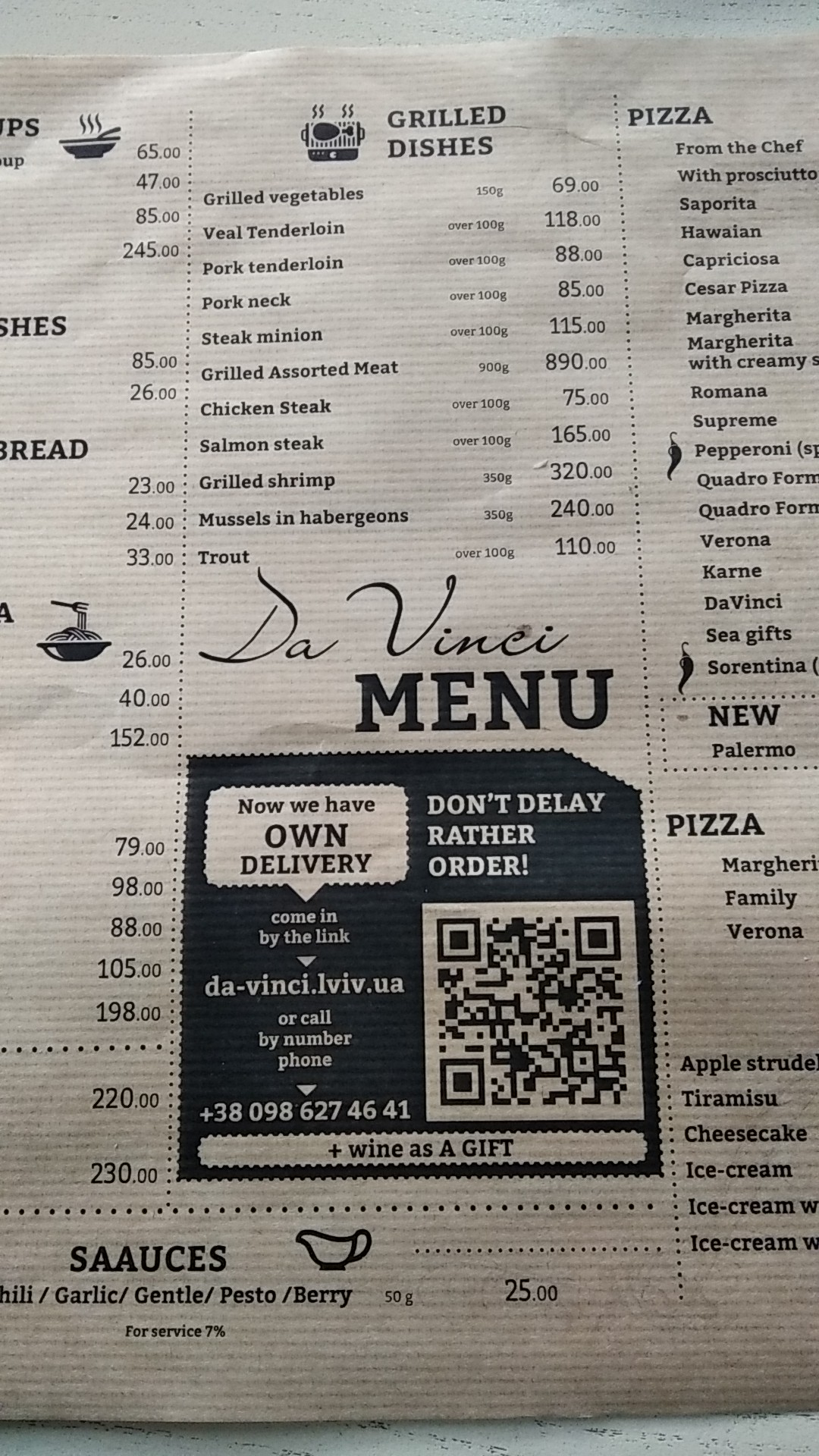 Da Vinci menu 2