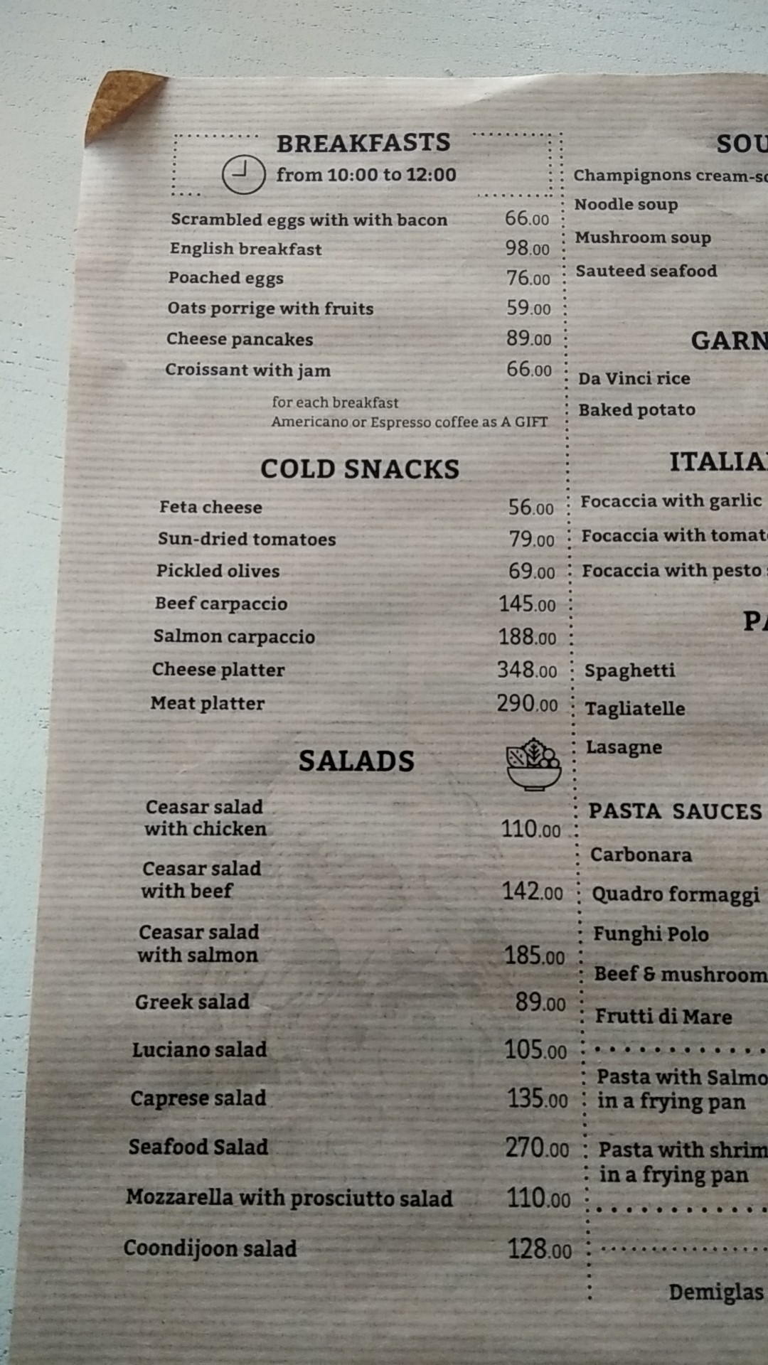 Da Vinci menu 3