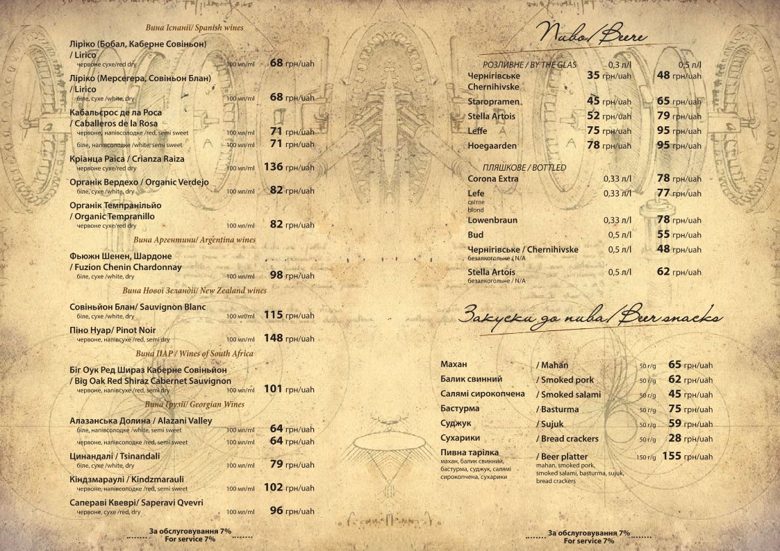 Da Vinci menu 12
