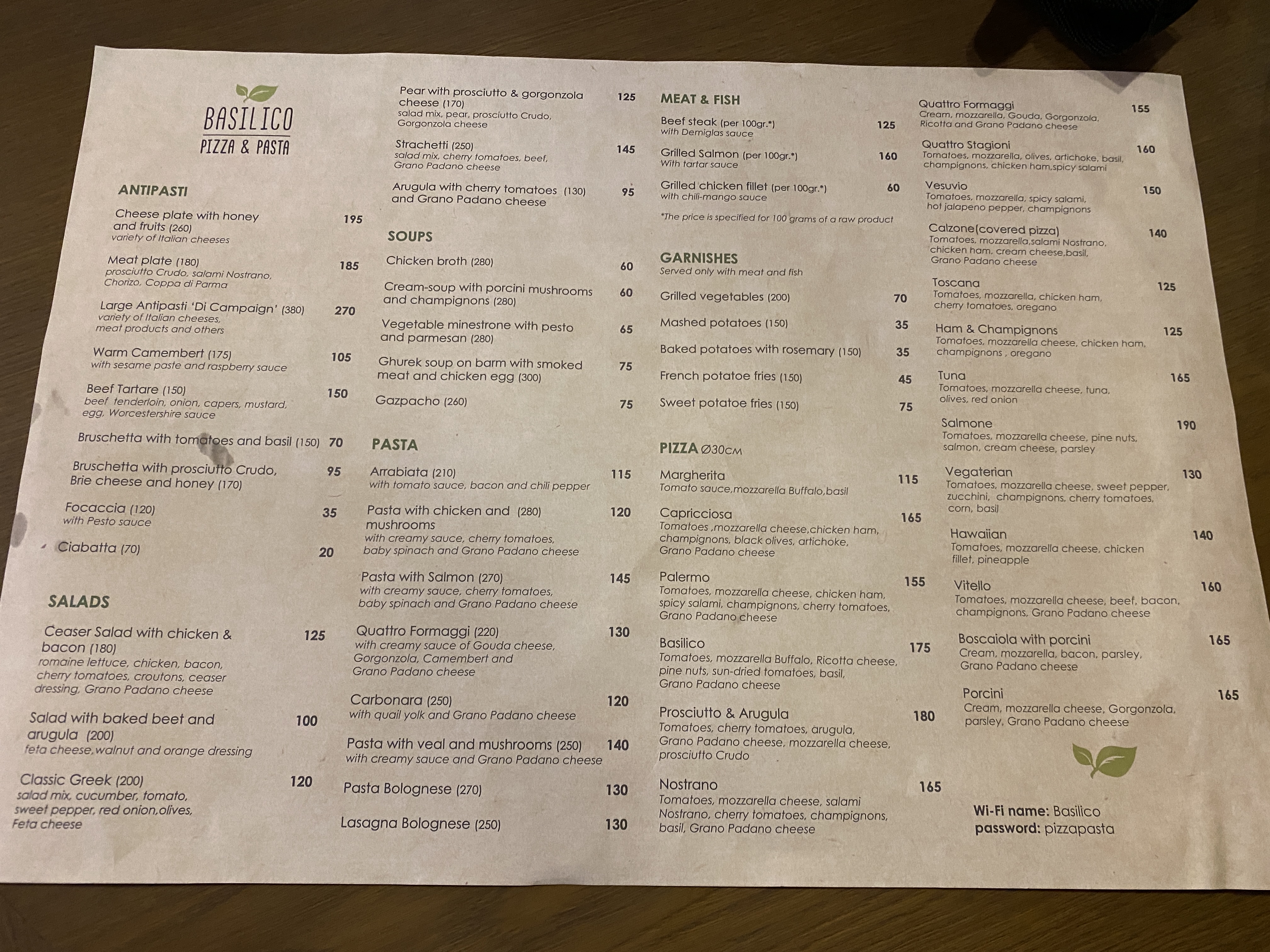 Basilico pizza & pasta menu 2