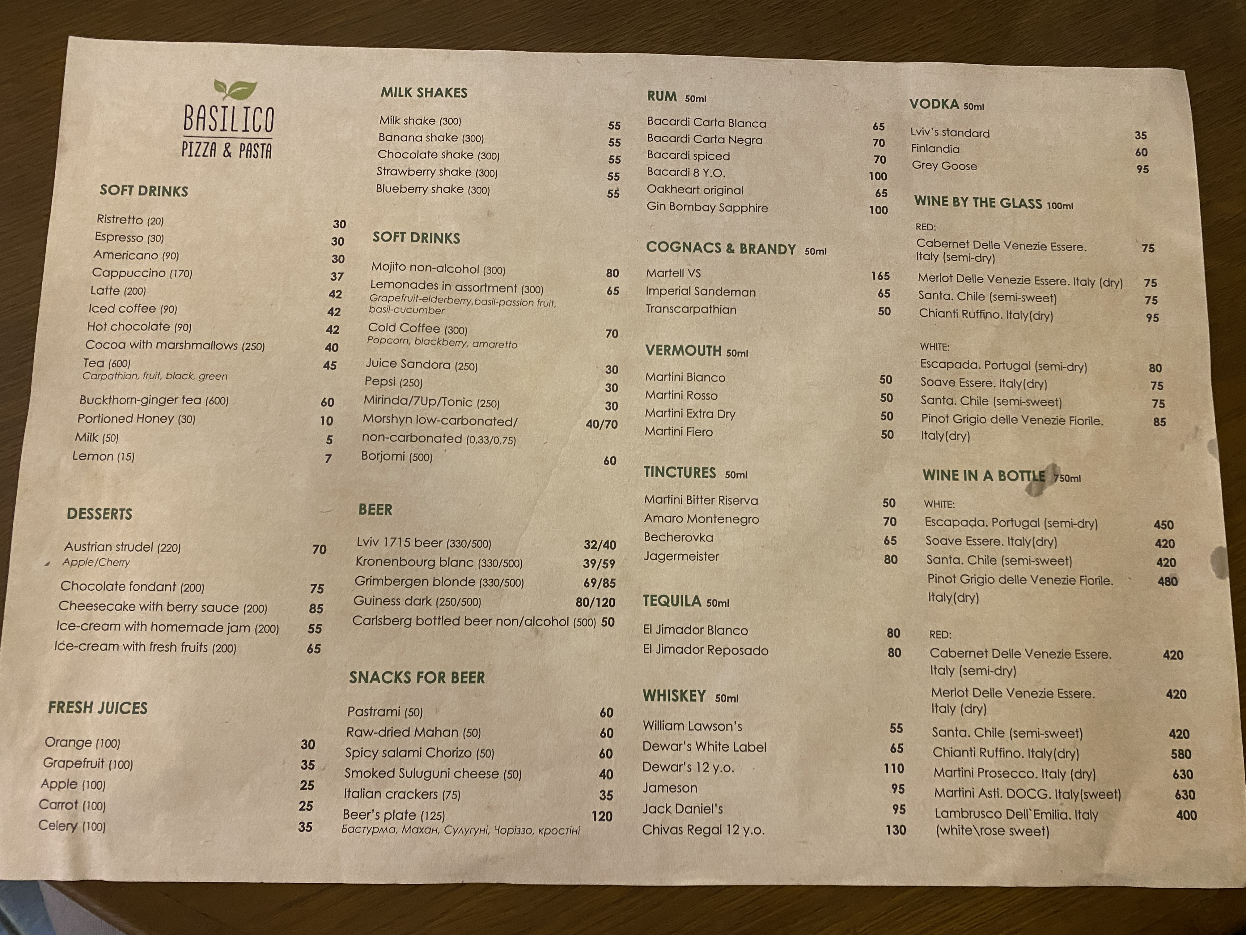 Basilico pizza & pasta menu 3