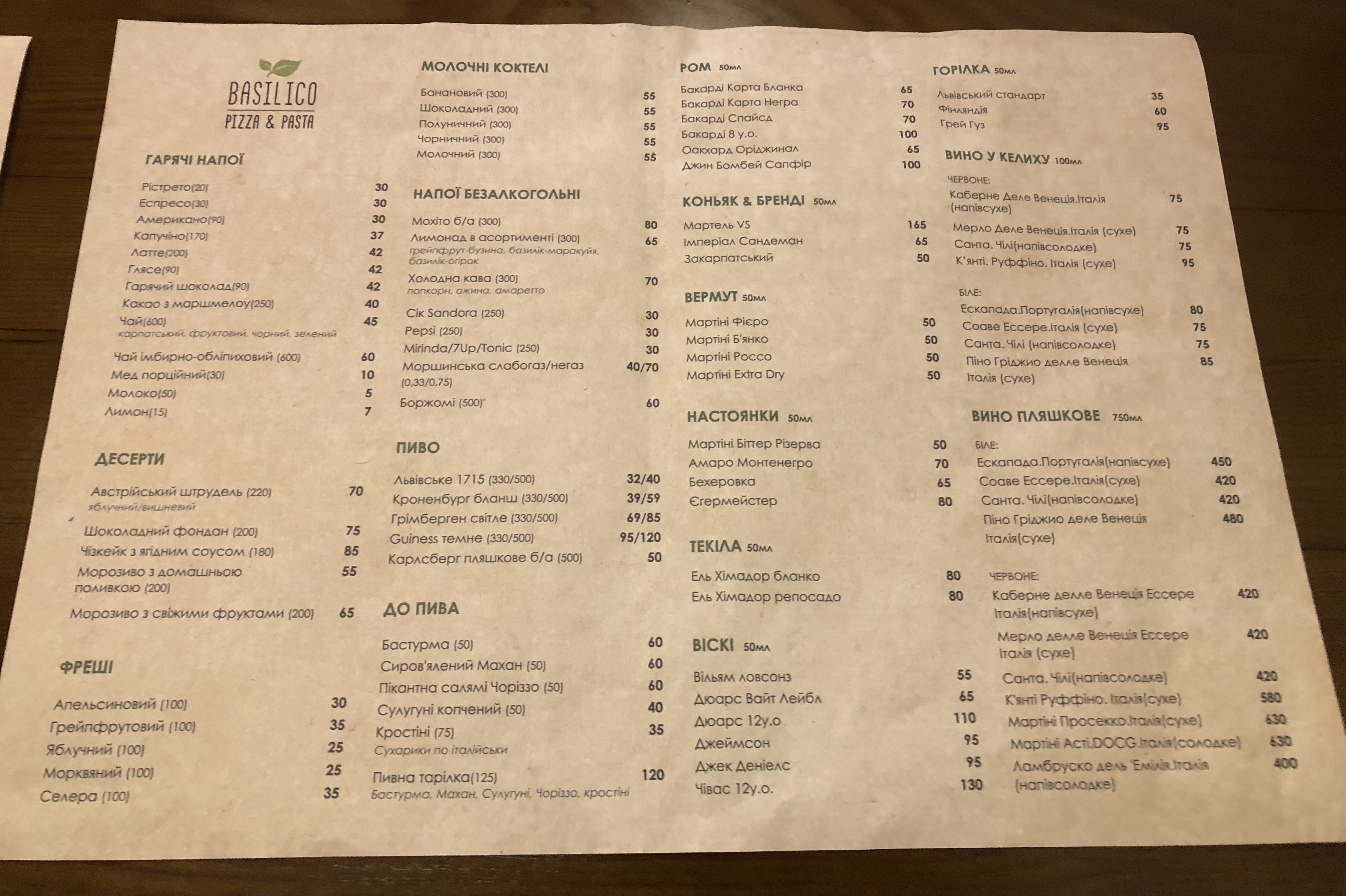 Basilico pizza & pasta menu 7