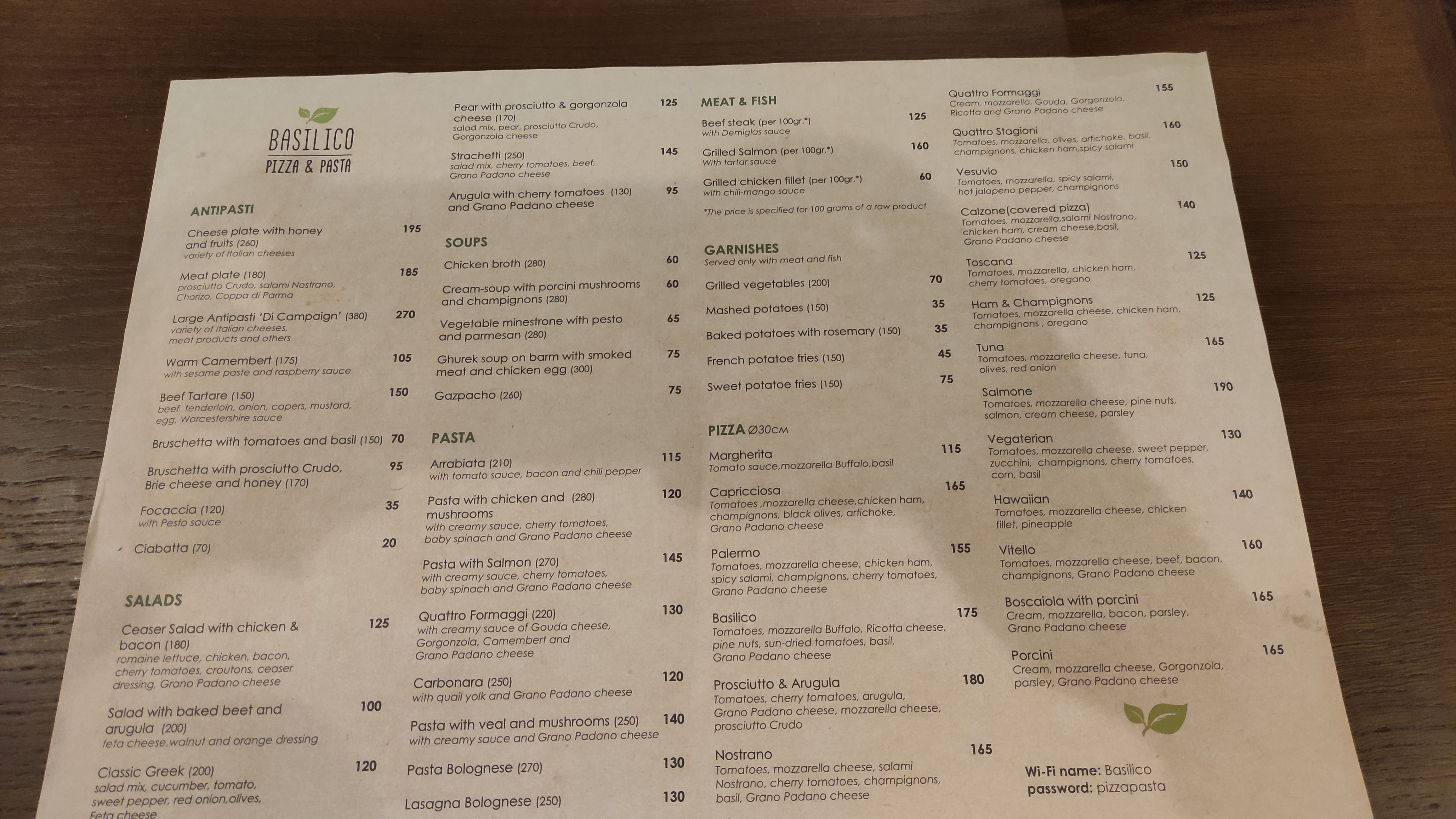 Basilico pizza & pasta menu 9