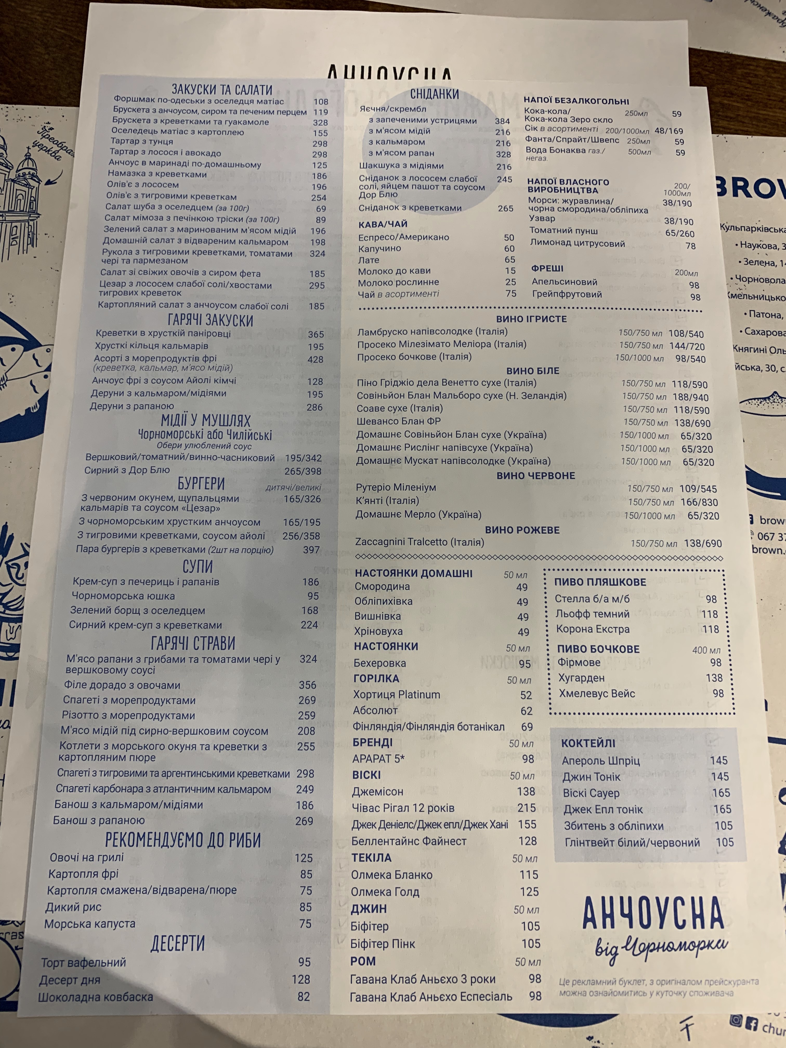Anchousna Vid Chornomorky menu 5
