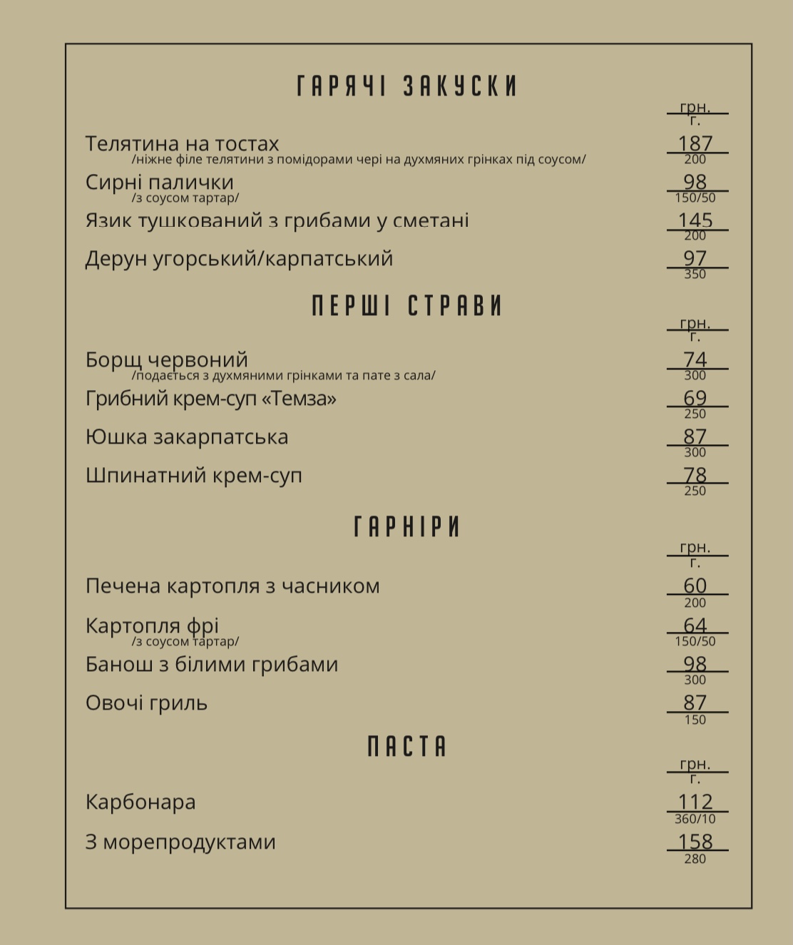Cherchyllʹ menu 5