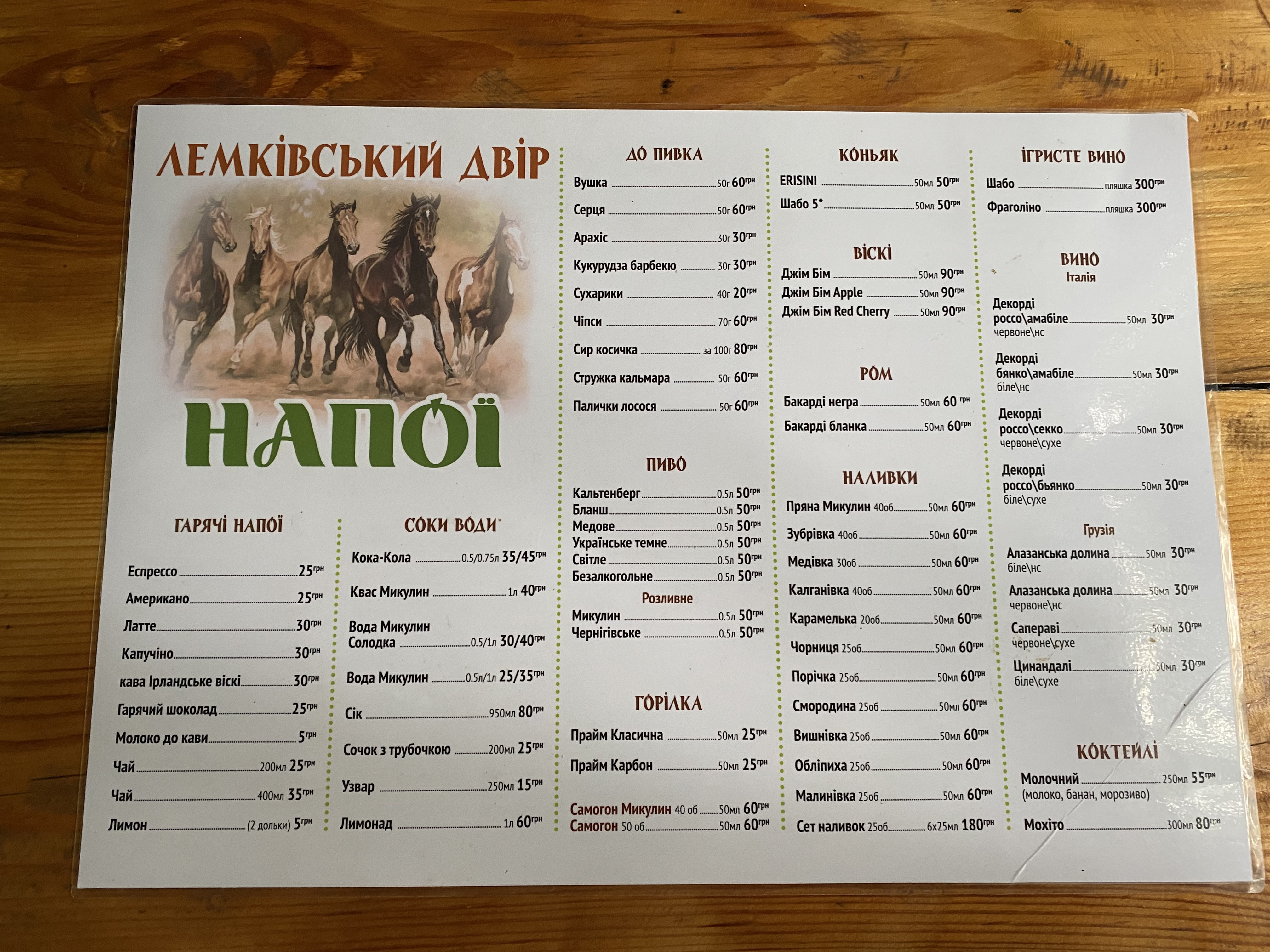 Lemkivsʹkyy Dvir menu 2