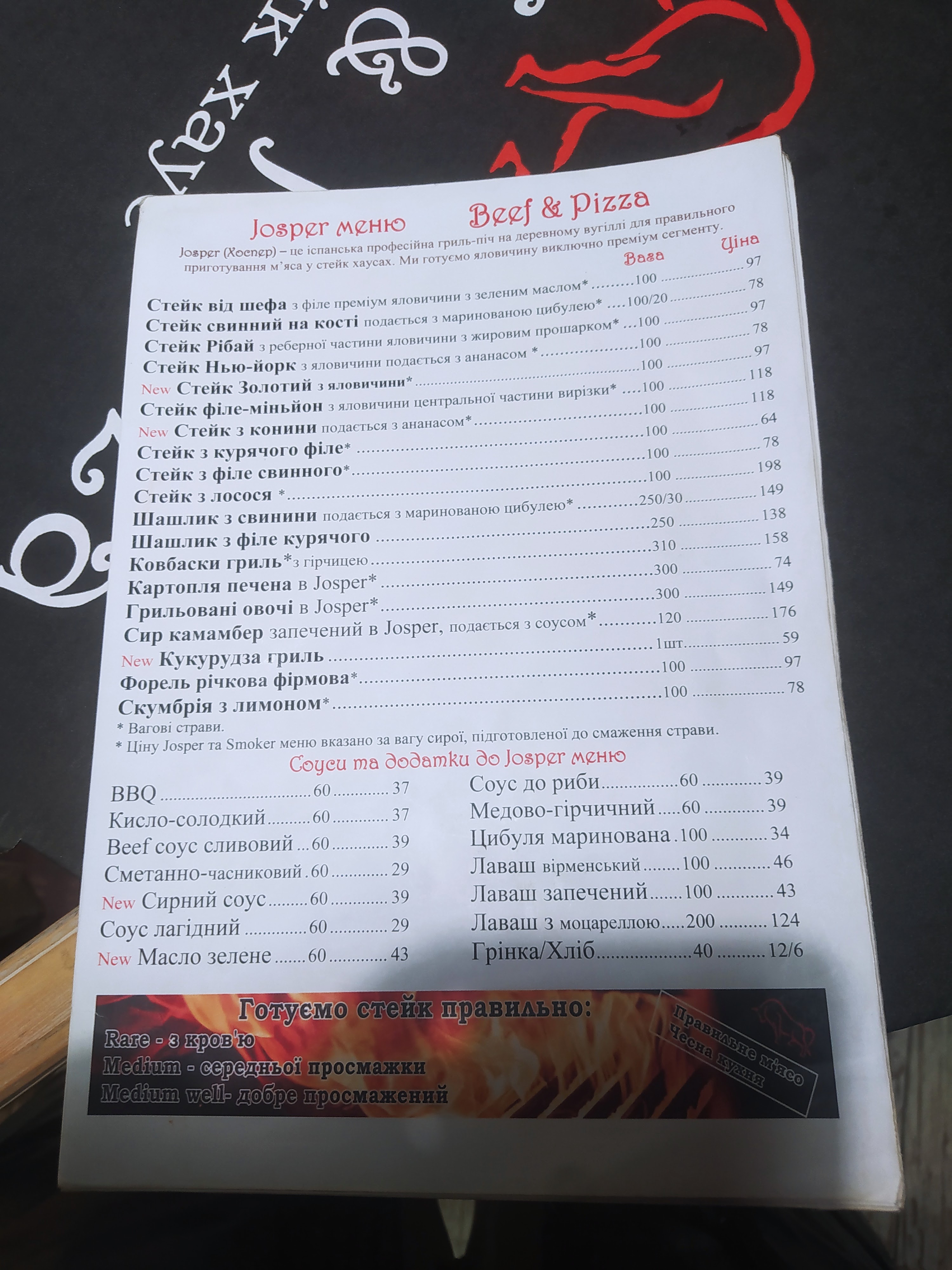 Steyk-Khaus Bif Pitsa Ternopilʹ. Onovlenyy Zaklad, Nove Menyu, Velyka Dytyacha Ihrova Kimnata.pitsa, Sushi, Shashlyk, Steyky. Dostavka. menu 9